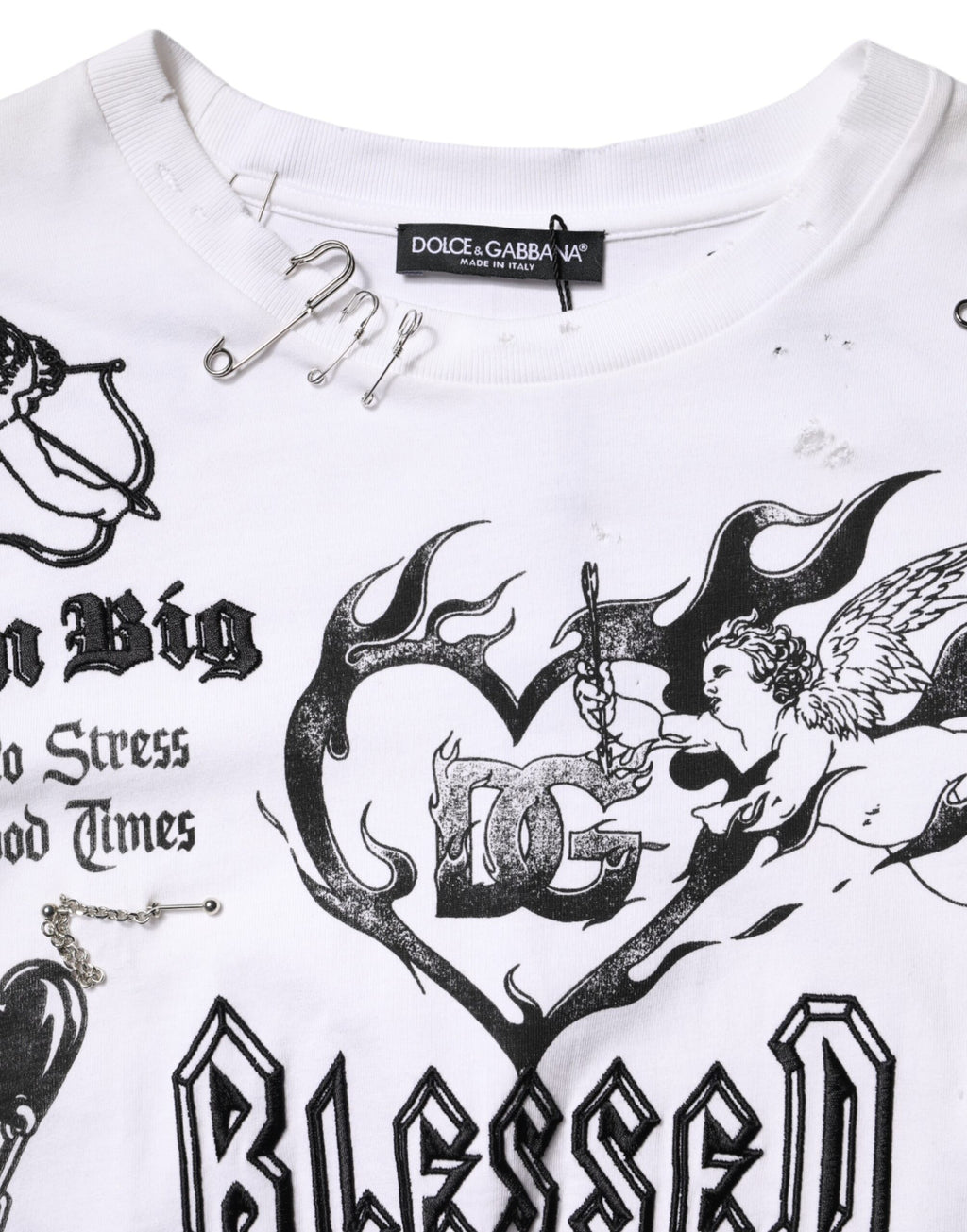 Dolce & Gabbana Bedrucktes T-Shirt aus weißer Baumwolle DG BLESSED