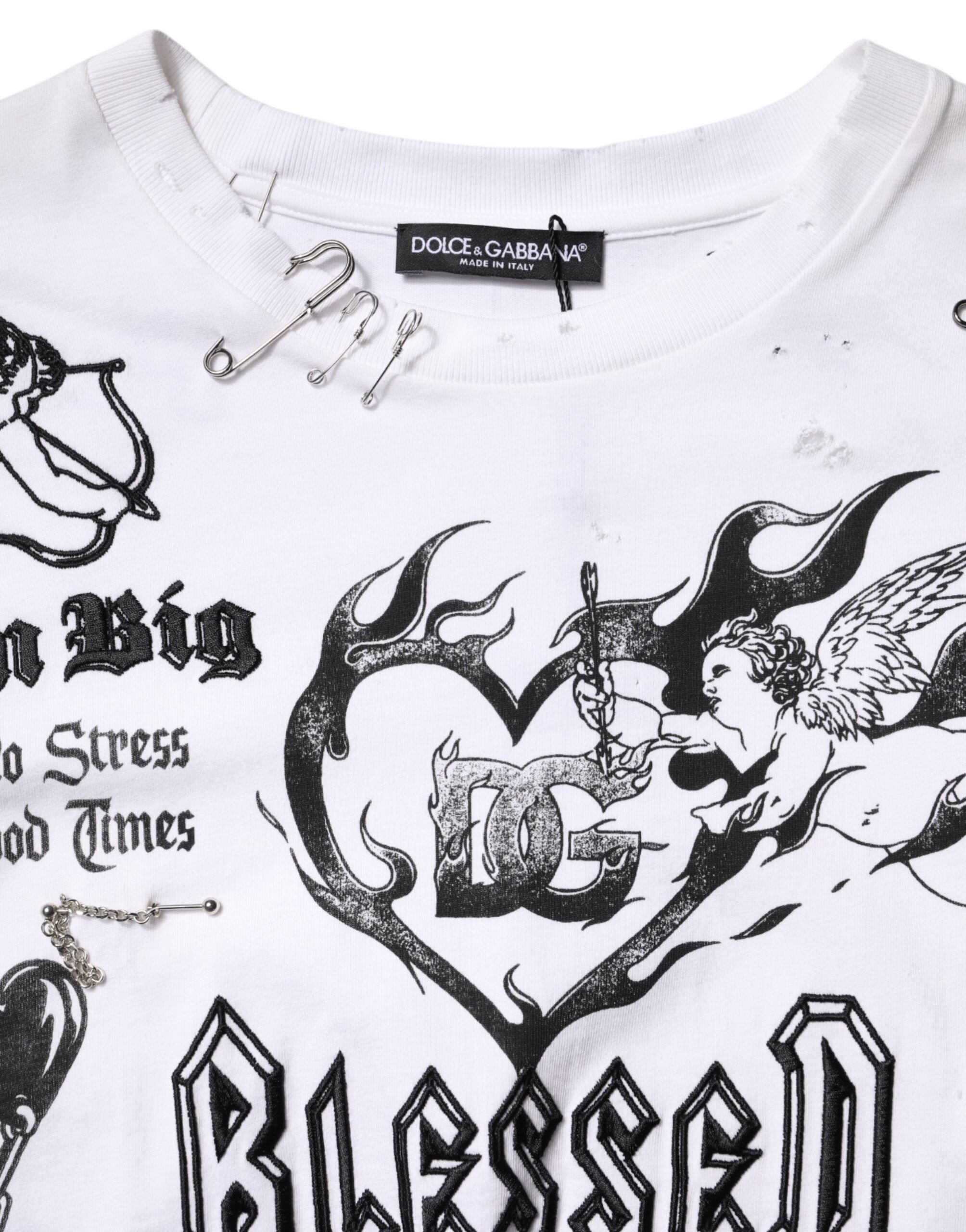 Dolce & Gabbana Bedrucktes T-Shirt aus weißer Baumwolle DG BLESSED