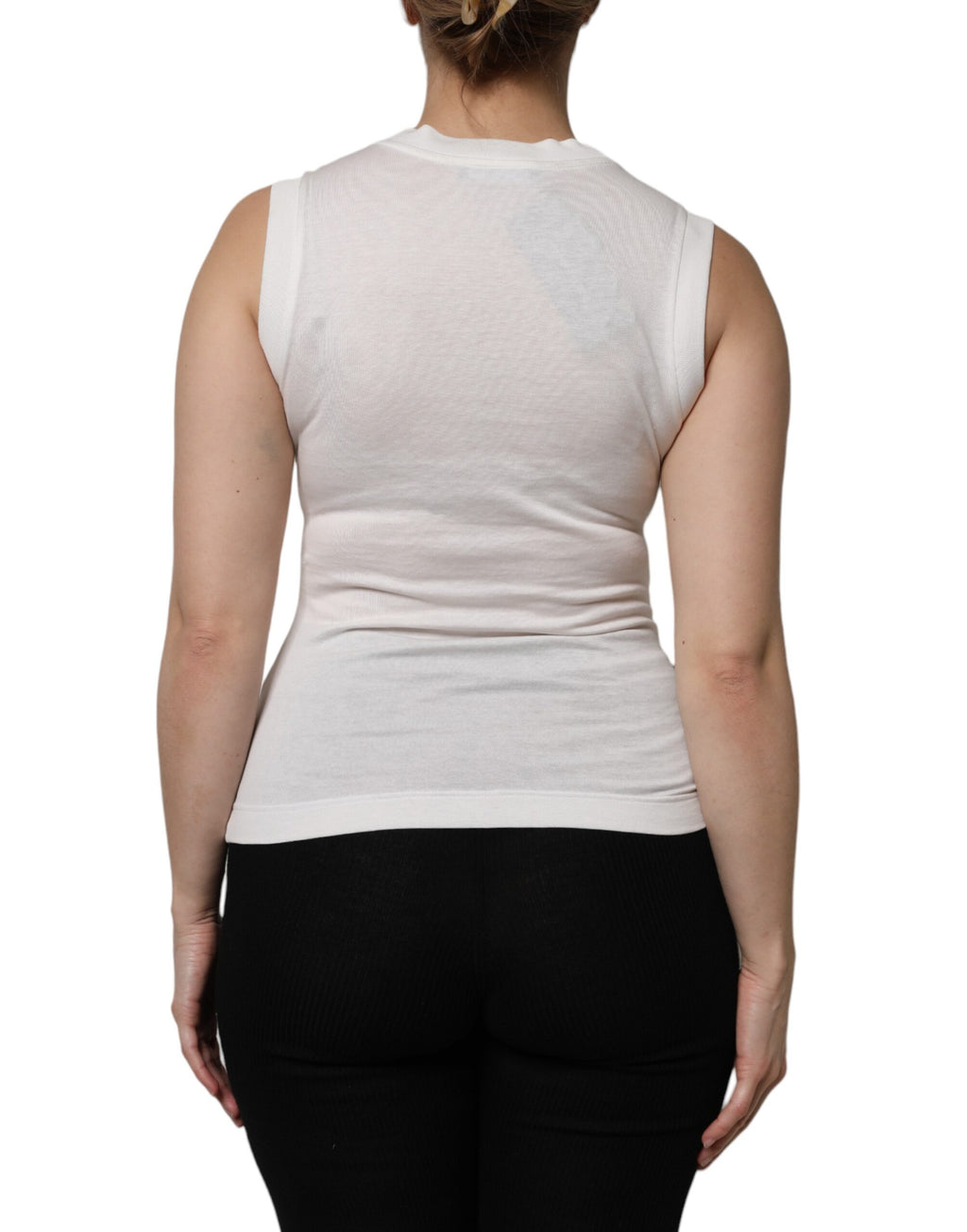 Dolce & Gabbana Weißes Baumwoll-Top mit Logo-Kristallverzierung