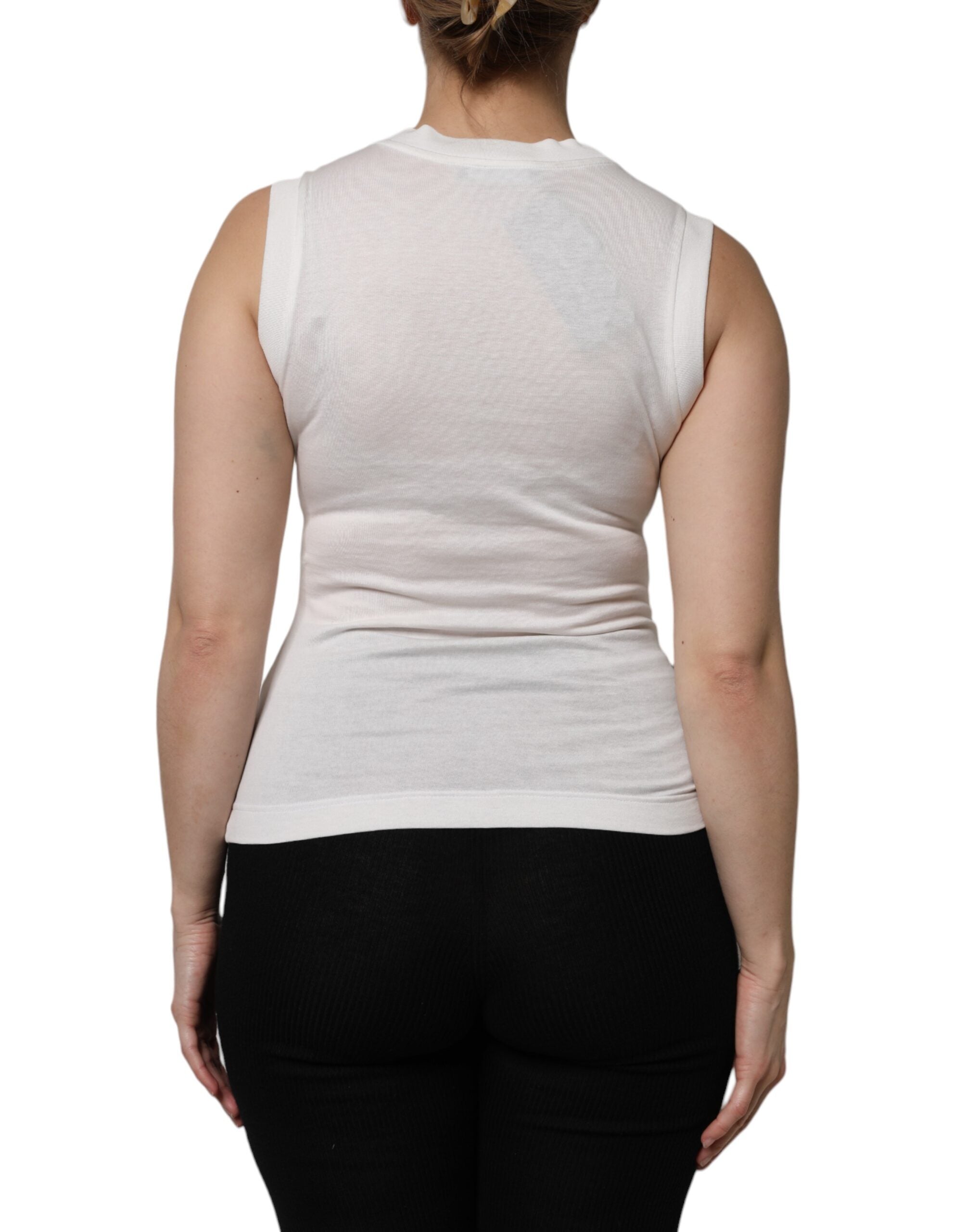 Dolce & Gabbana Weißes Baumwoll-Top mit Logo-Kristallverzierung