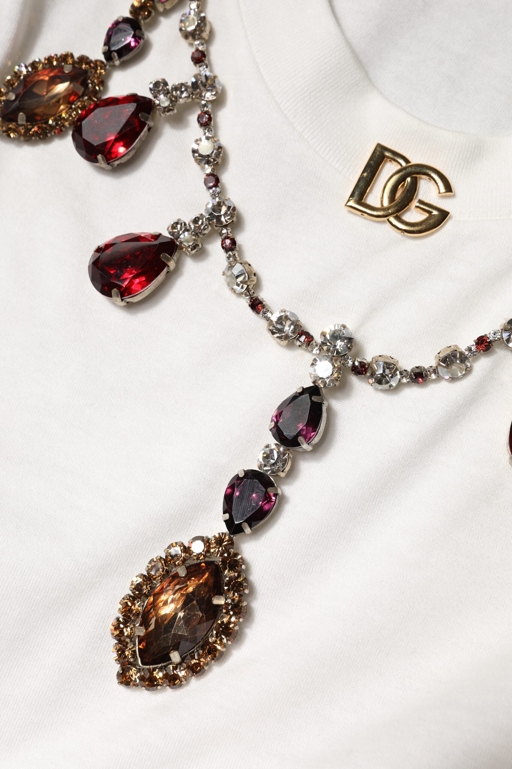 Dolce & Gabbana Weißes Baumwoll-Top mit Logo-Kristallverzierung