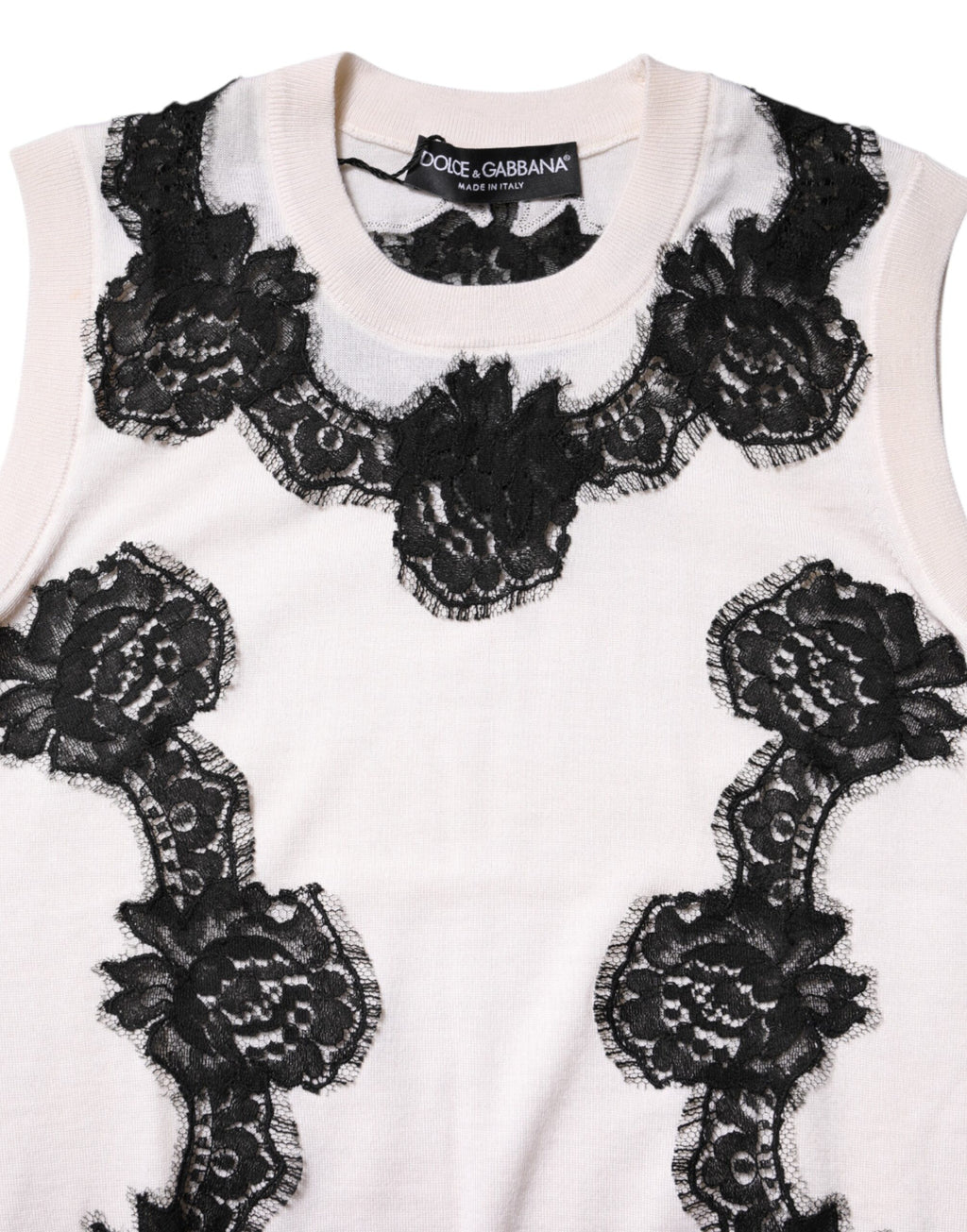 Dolce & Gabbana Weißes Kaschmir-Tanktop mit floraler Spitze