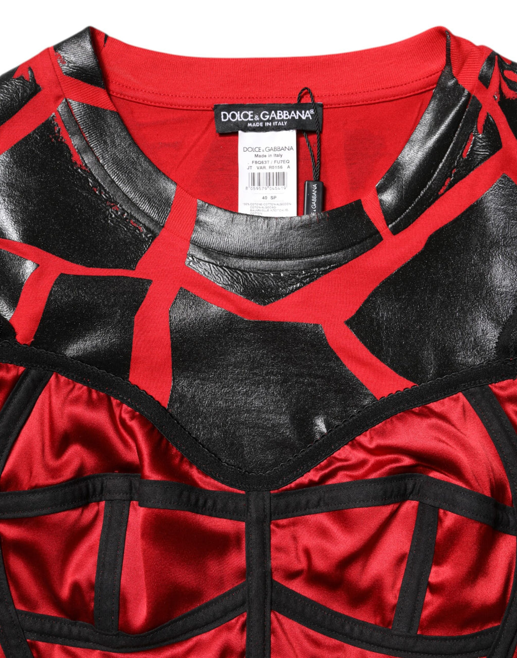 Dolce & Gabbana Rot Schwarz Baumwolle Bustier Detailing Cropped Top