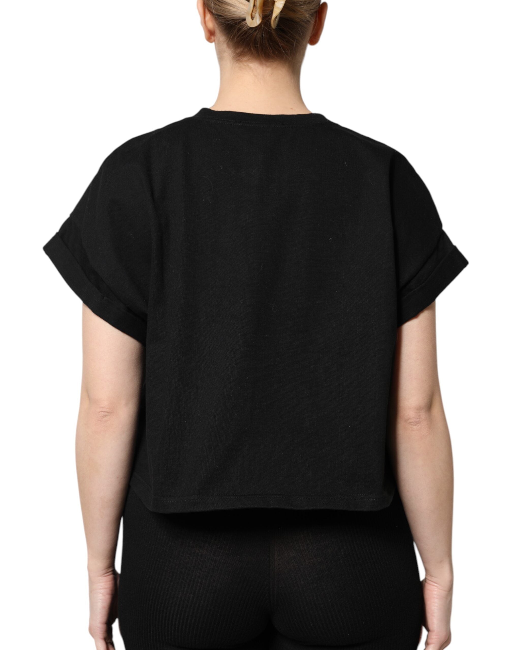 Dolce & Gabbana Schwarzes T-Shirt mit bedruckten kurzen Ärmeln aus Baumwolle