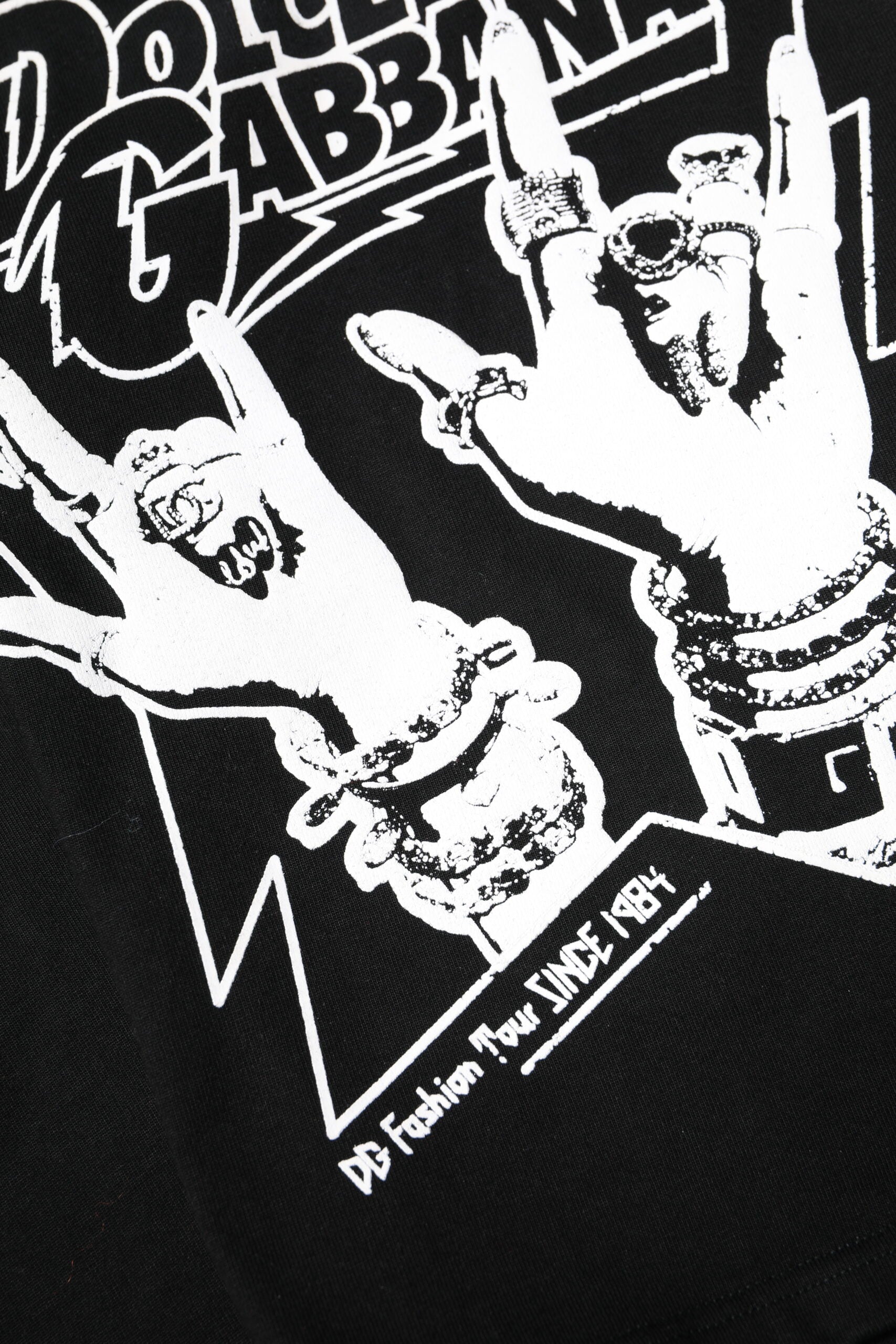 Dolce & Gabbana Schwarzes T-Shirt mit bedruckten kurzen Ärmeln aus Baumwolle