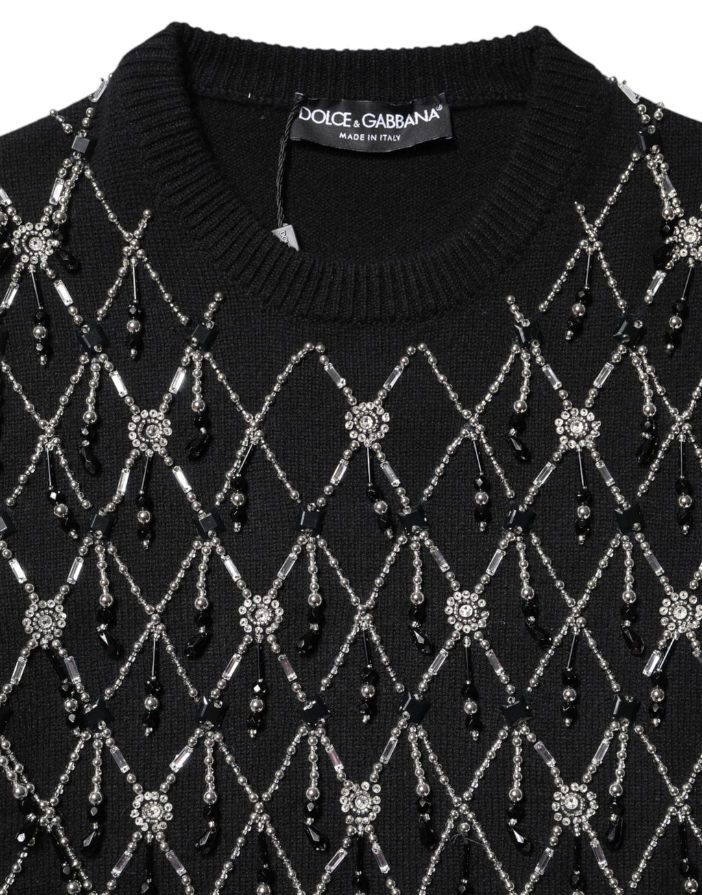 Dolce & Gabbana Schwarzes Kaschmir-Top mit langen Ärmeln und Verzierungen