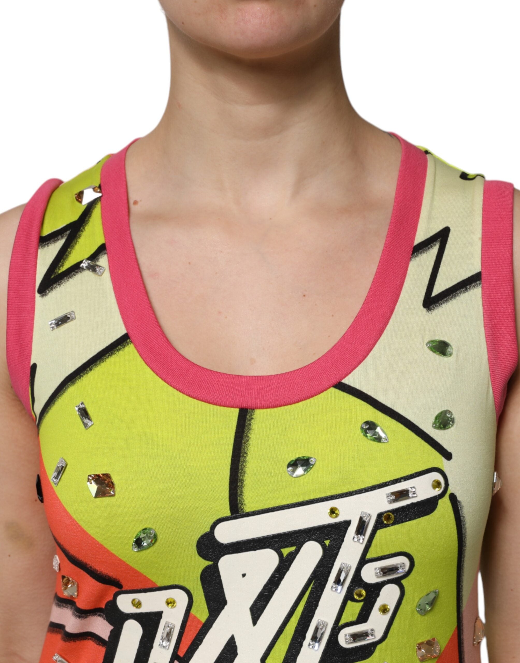 Dolce & Gabbana Multicolor bedrucktes Top mit Kristallverzierung