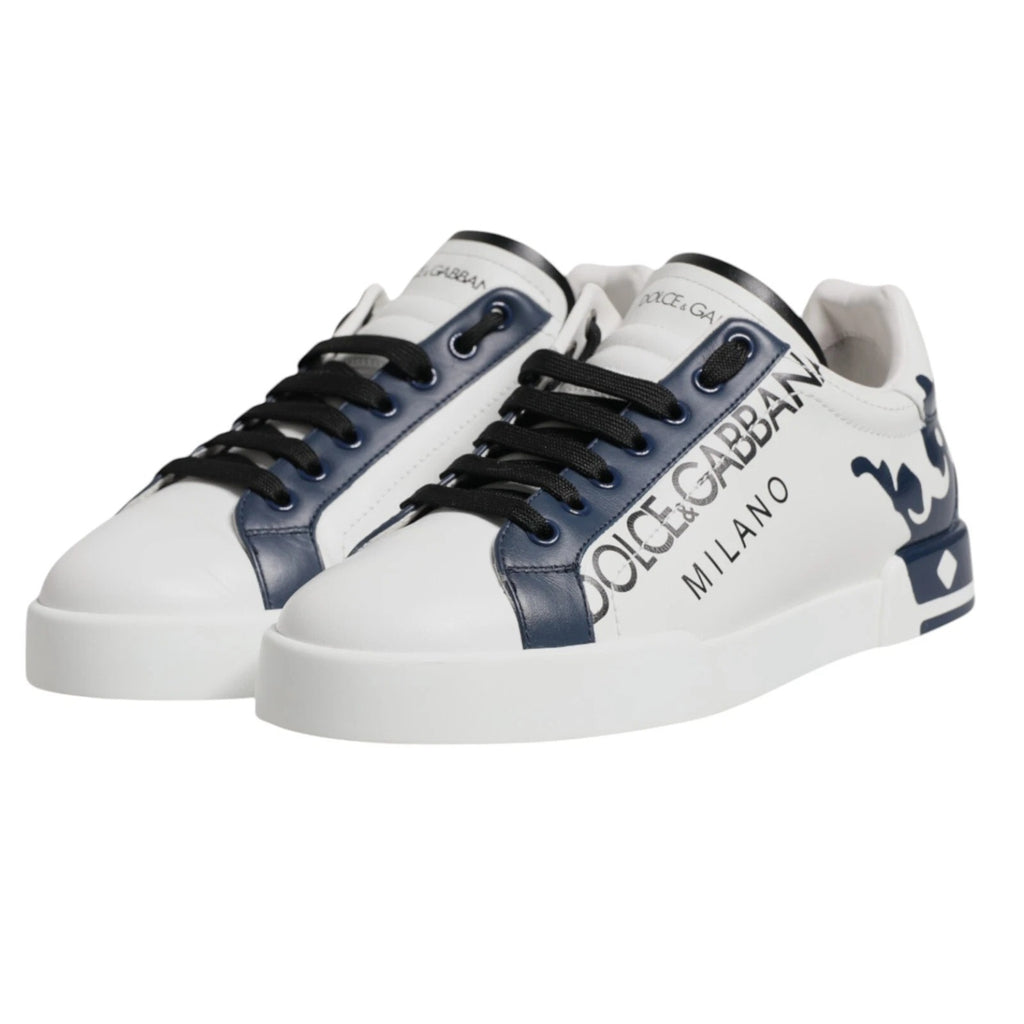 Dolce & Gabbana Weiß Blau Crown Low Top Männer Turnschuhe Schuhe
