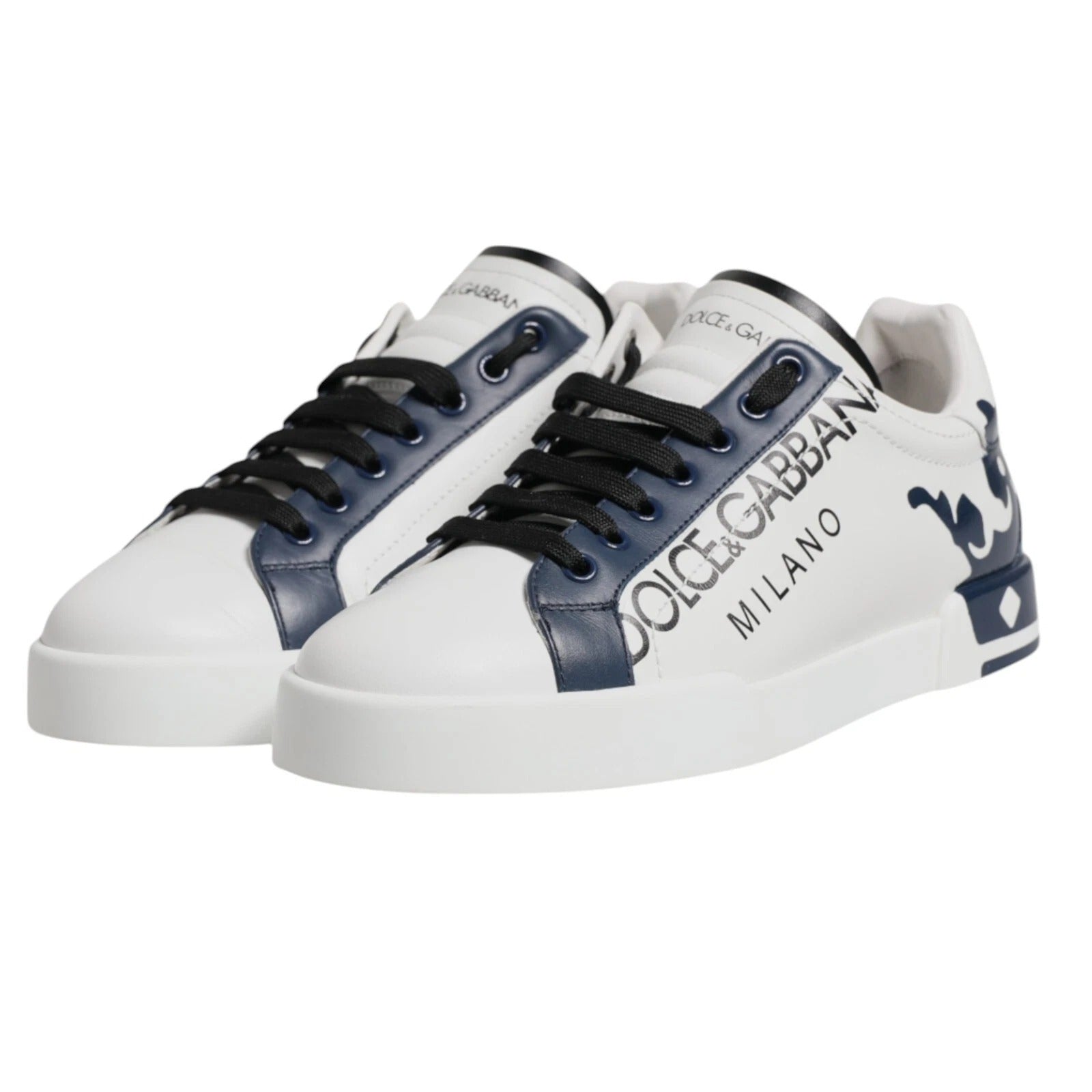 Dolce & Gabbana Weiß Blau Crown Low Top Männer Turnschuhe Schuhe