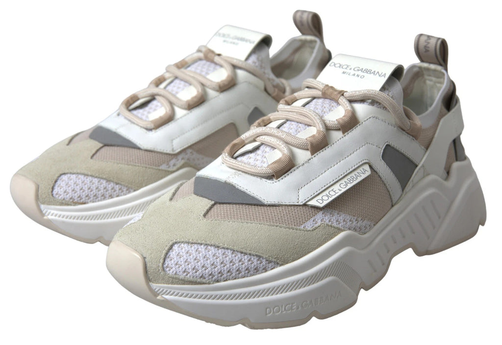 Dolce & Gabbana Turnschuhe Weiß Beige Leder Sport DAYMASTER Schuhe