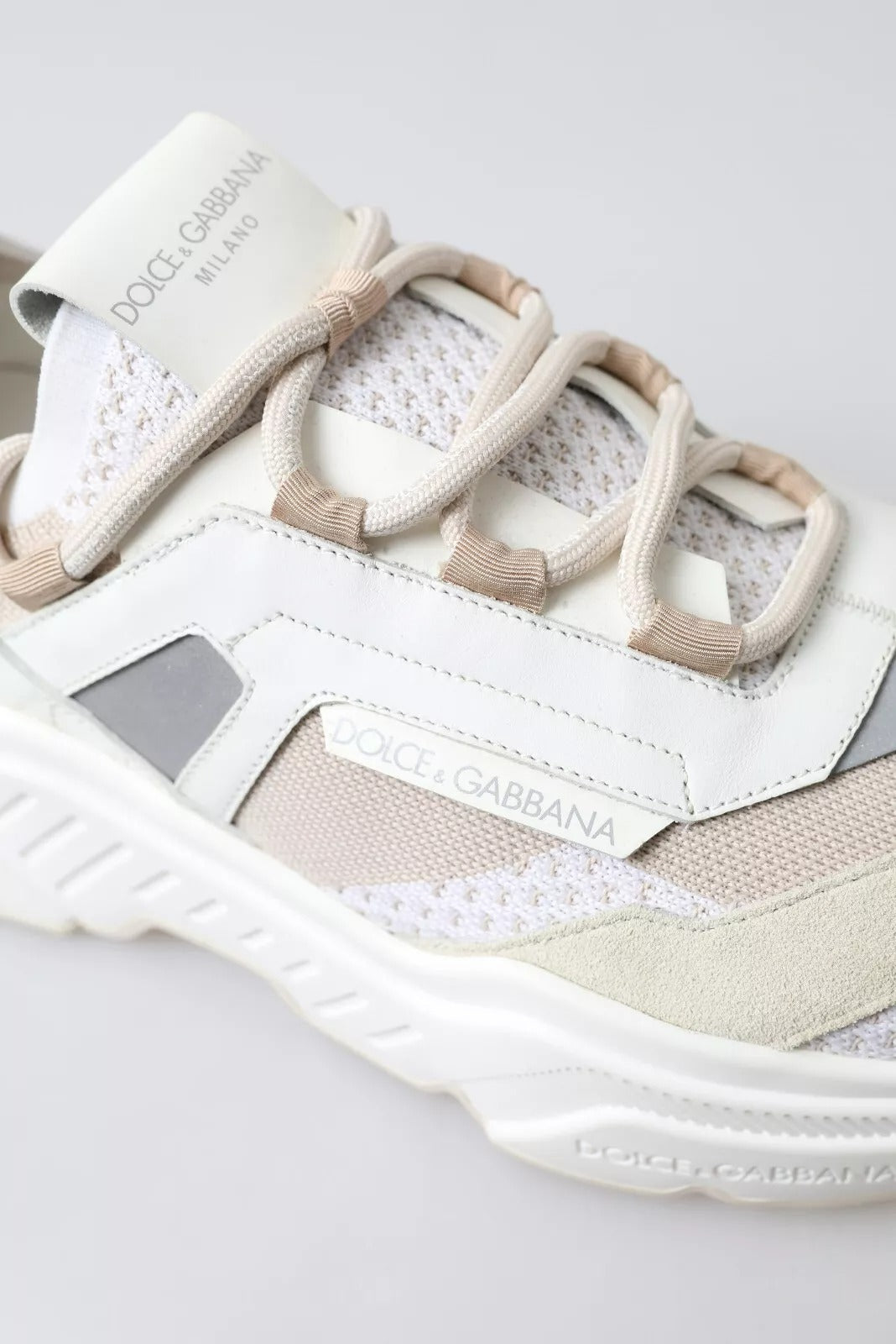Dolce & Gabbana Turnschuhe Weiß Beige Leder Sport DAYMASTER Schuhe