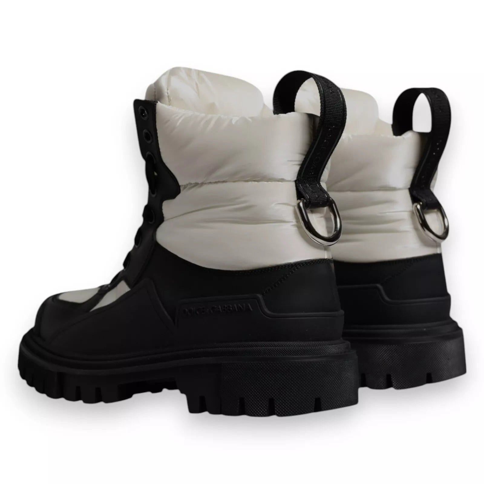 Dolce & Gabbana Schwarz Weiß Gepolsterte Mid Calf Lace Up Stiefel Schuhe