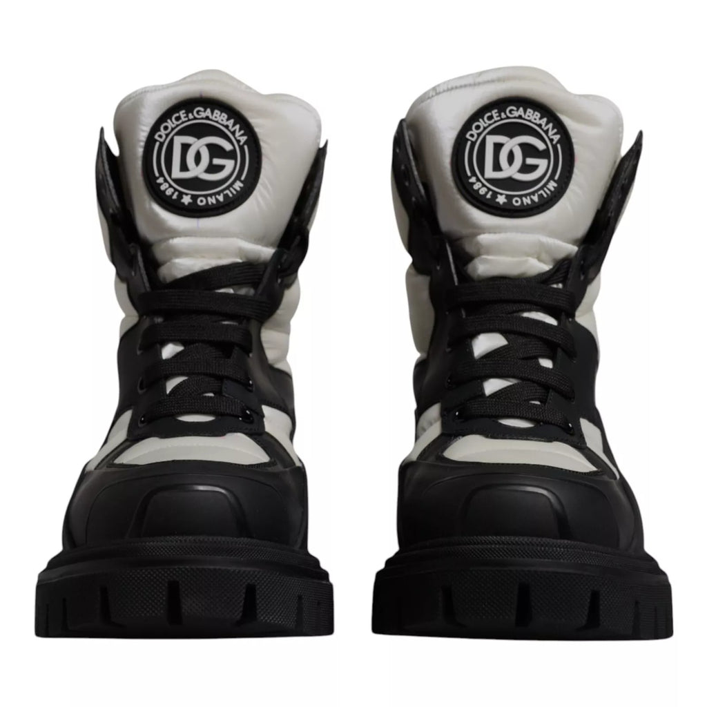 Dolce & Gabbana Schwarz Weiß Gepolsterte Mid Calf Lace Up Stiefel Schuhe