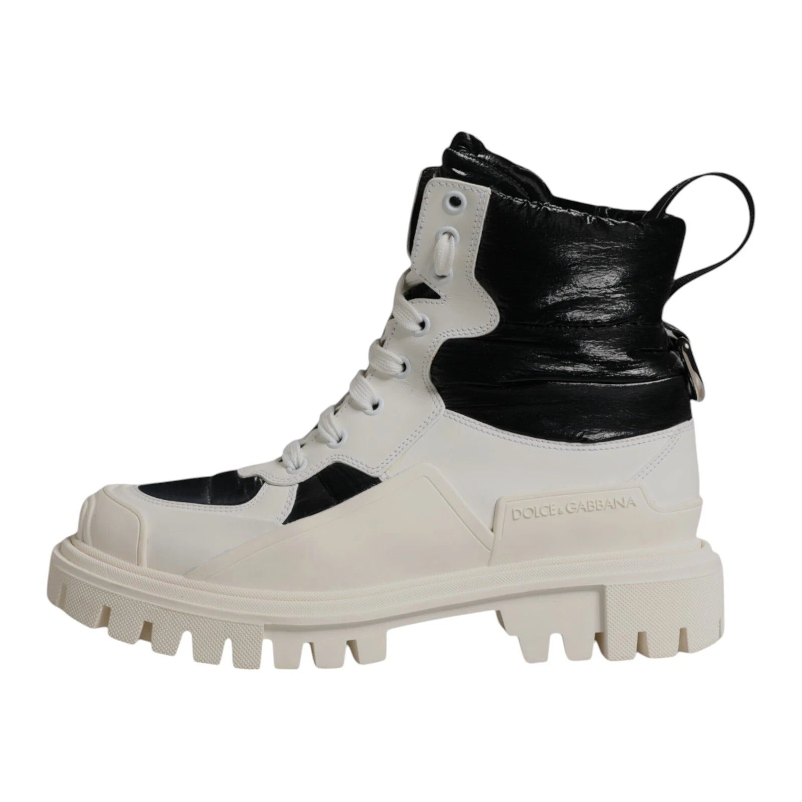 Dolce & Gabbana Weiße gepolsterte Mid Calf Lace Up Stiefel Schuhe