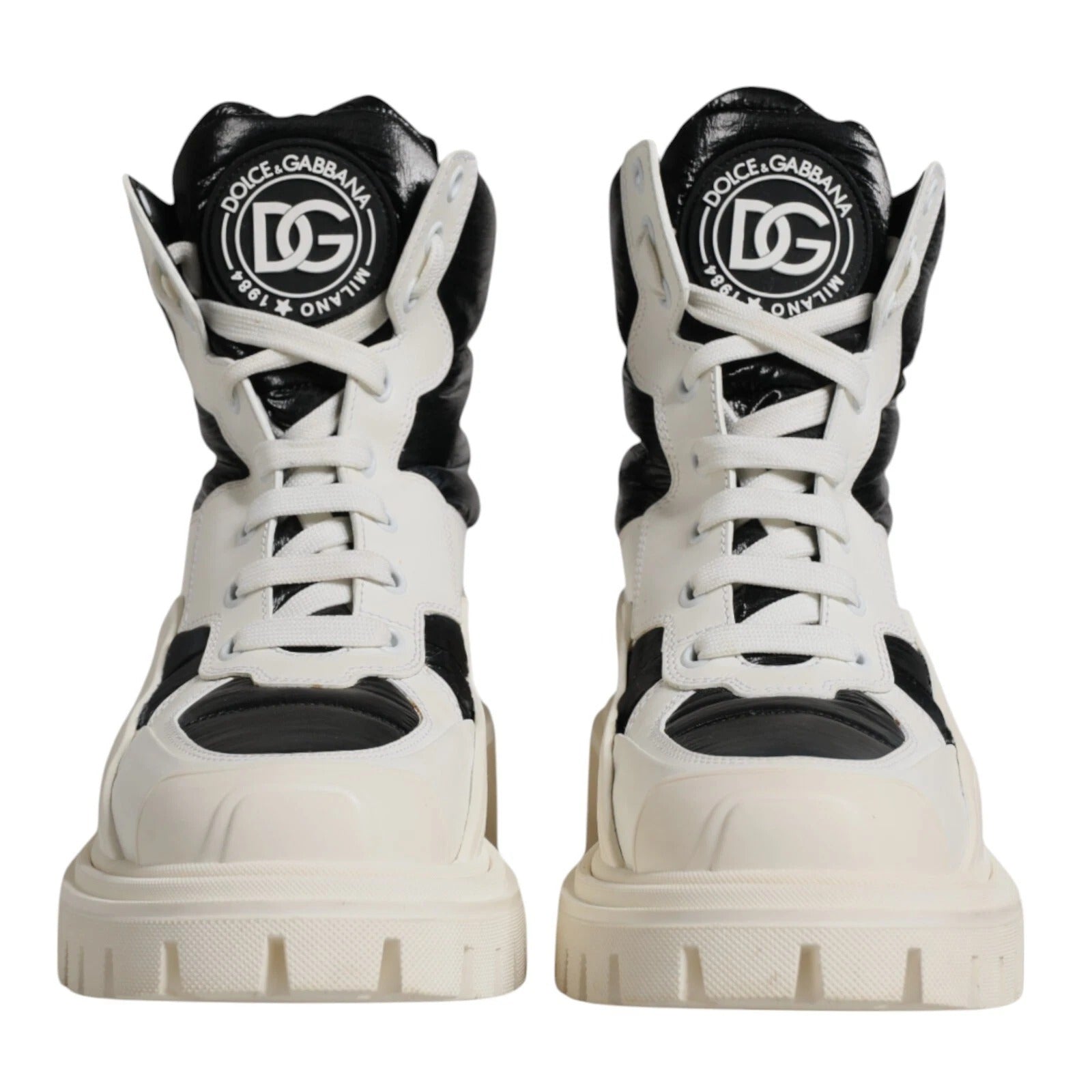 Dolce & Gabbana Weiße gepolsterte Mid Calf Lace Up Stiefel Schuhe