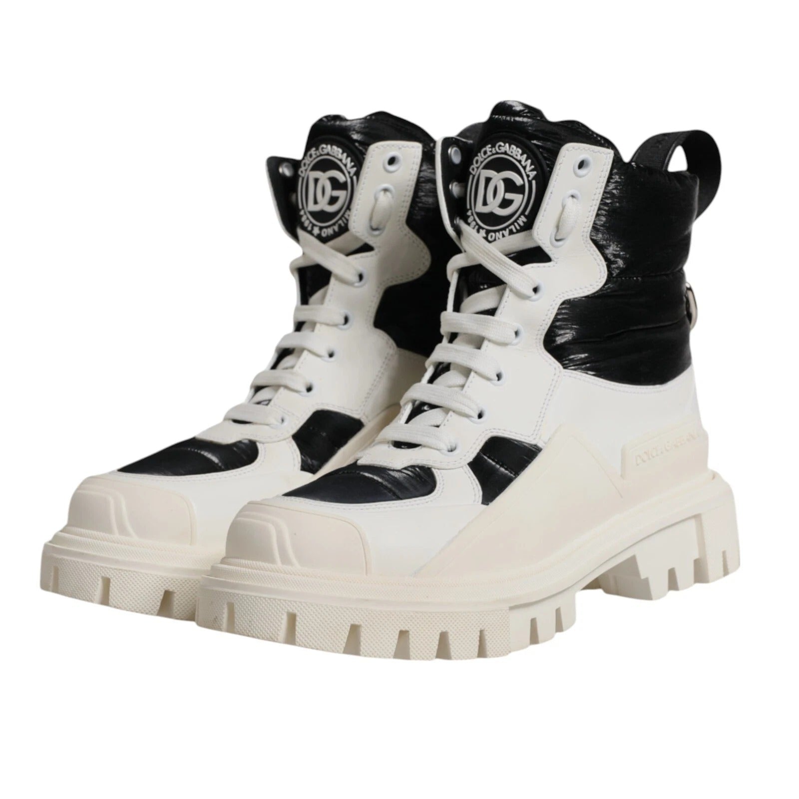 Dolce & Gabbana Weiße gepolsterte Mid Calf Lace Up Stiefel Schuhe