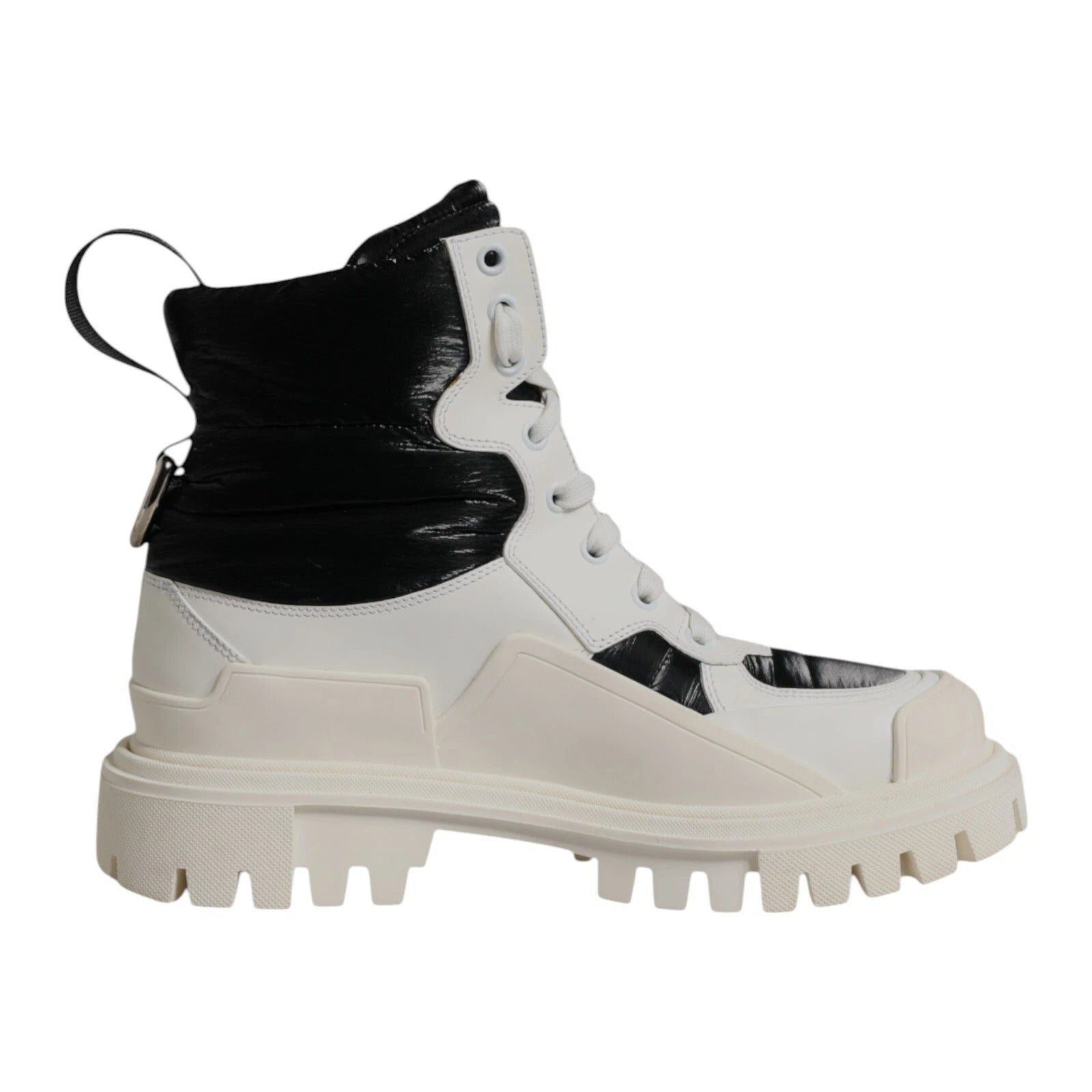 Dolce & Gabbana Weiße gepolsterte Mid Calf Lace Up Stiefel Schuhe