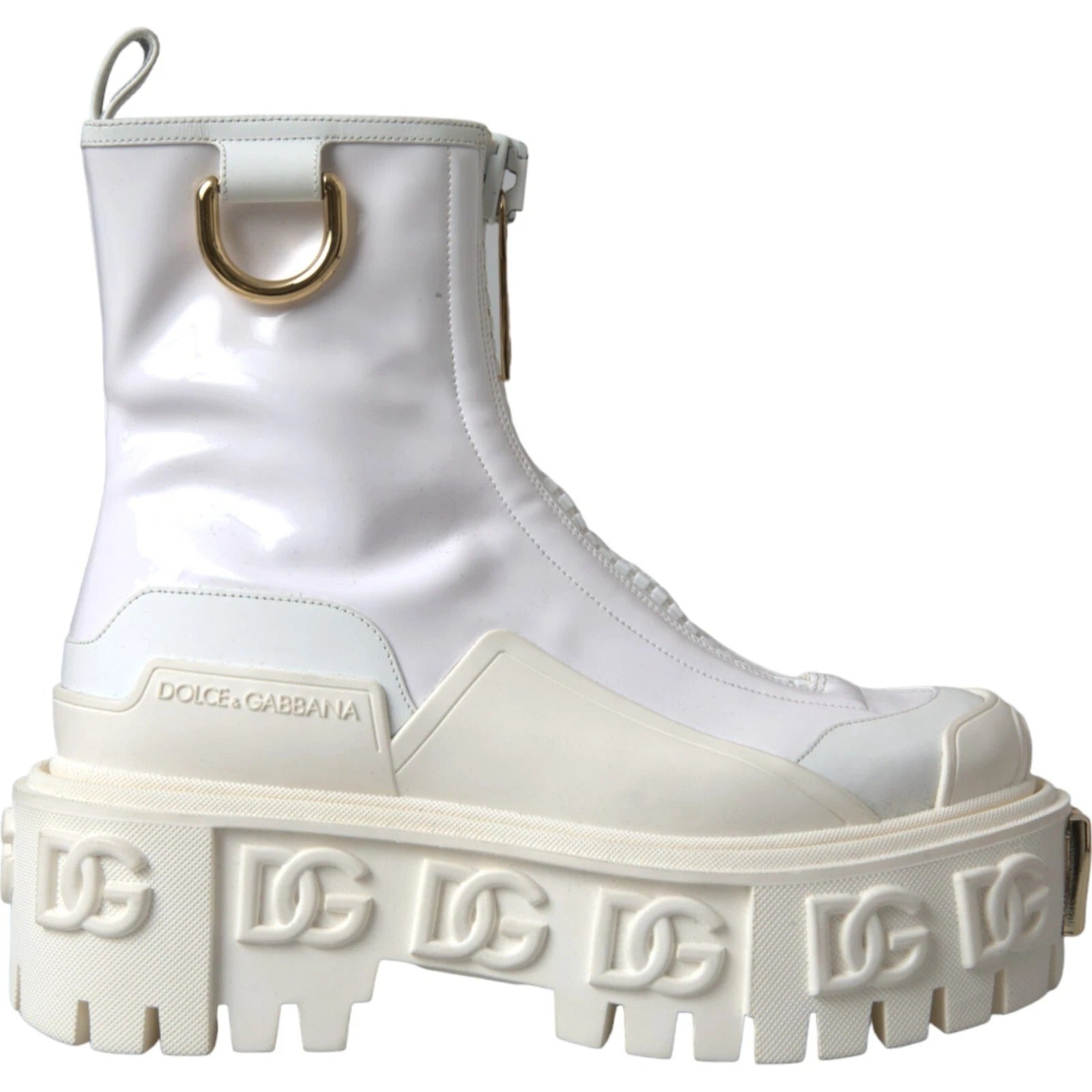 Dolce & Gabbana Weiße Leder Gummistiefel Logo Schuhe