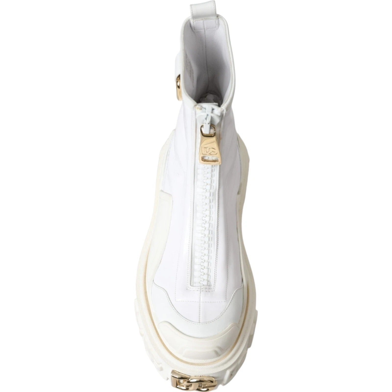 Dolce & Gabbana Weiße Leder Gummistiefel Logo Schuhe