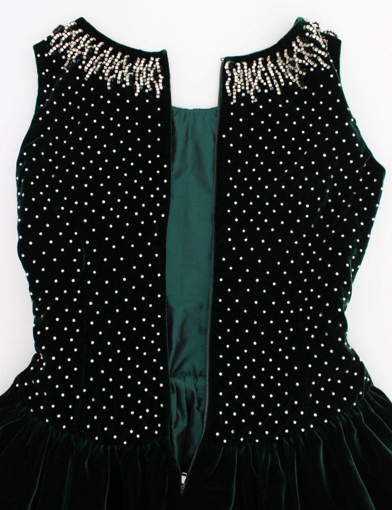 Dolce & Gabbana Langes Maxikleid aus grünem Samt und Kristall