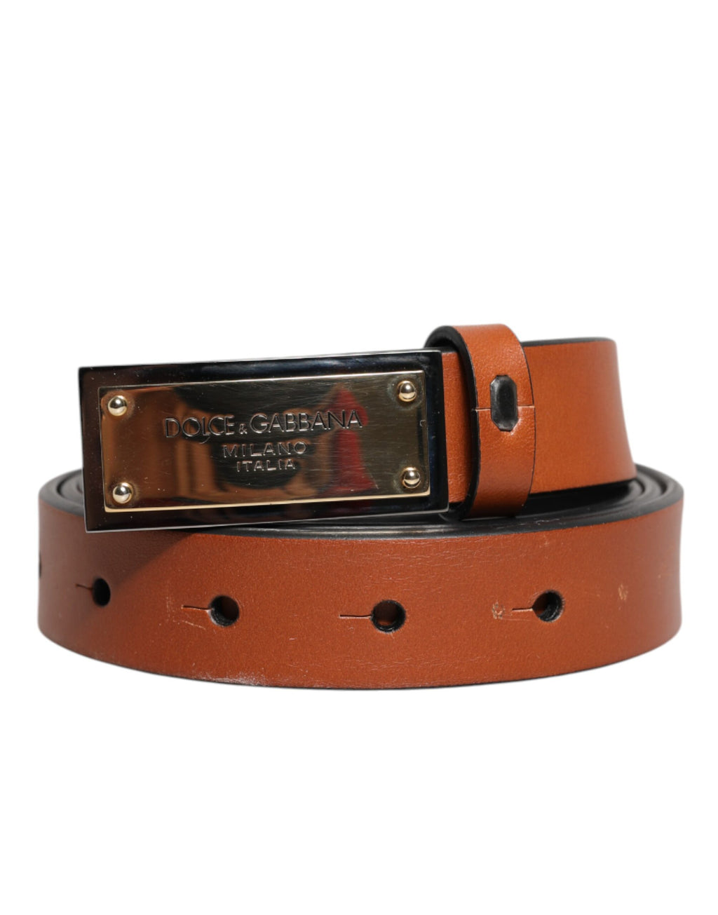 Dolce & Gabbana Brauner Leder-Gold-Rechteck-Gürtel mit Schnalle