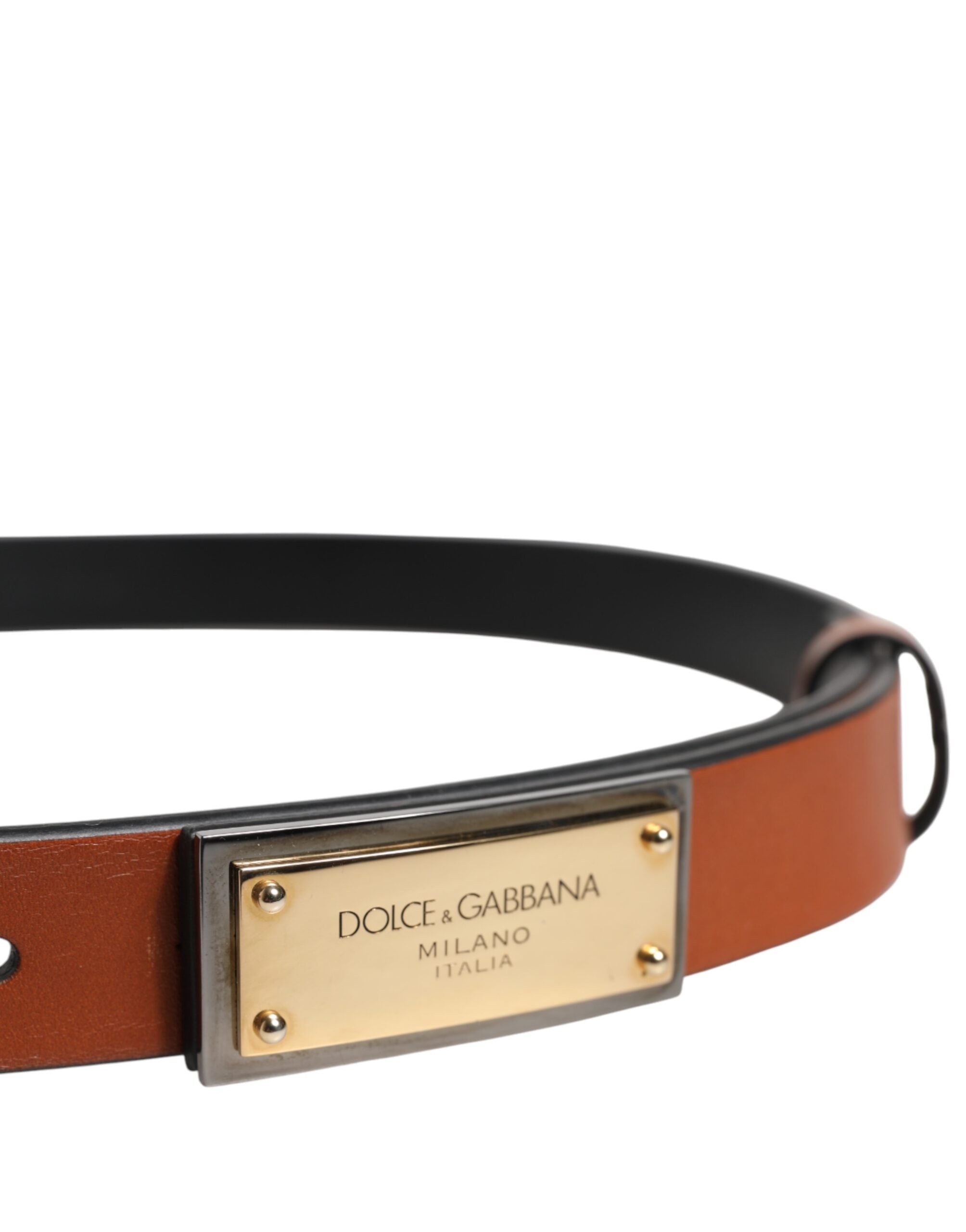 Dolce & Gabbana Brauner Leder-Gold-Rechteck-Gürtel mit Schnalle