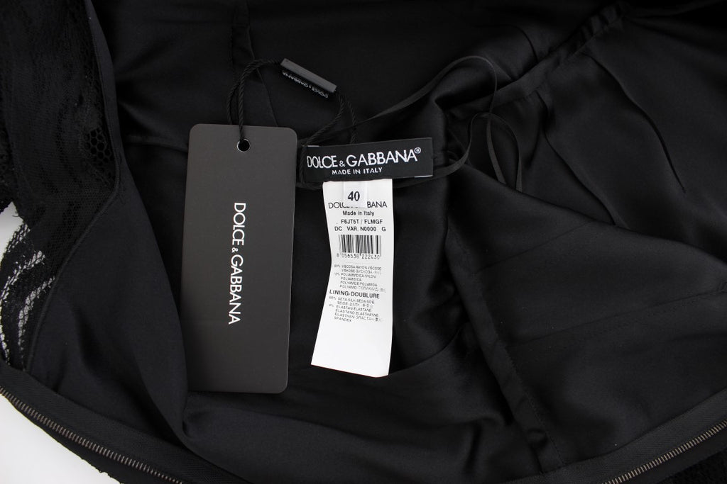 Dolce & Gabbana Schwarzes geblümtes langes Ball-Maxikleid aus Spitze