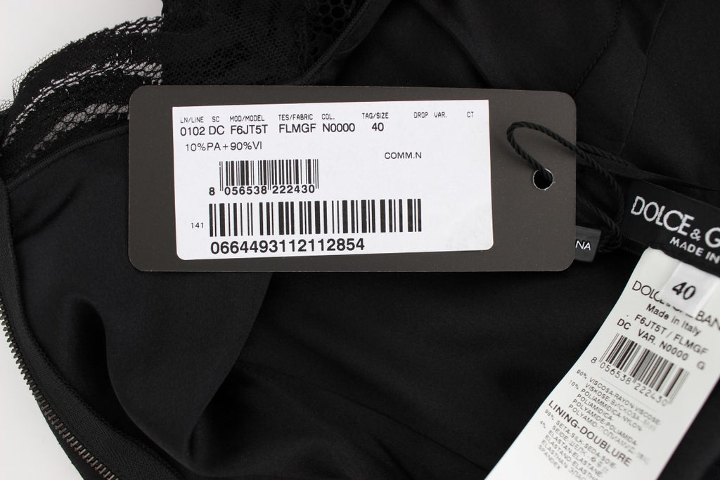 Dolce & Gabbana Schwarzes geblümtes langes Ball-Maxikleid aus Spitze