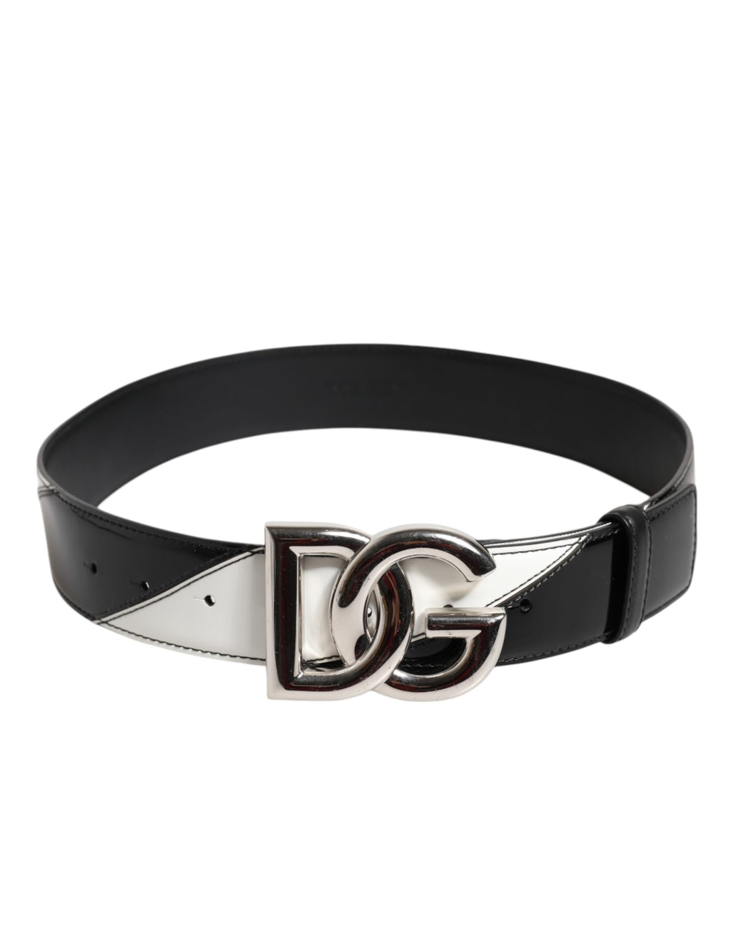 Dolce & Gabbana Schwarzes weißes Leder DG Metallschnalle Gürtel