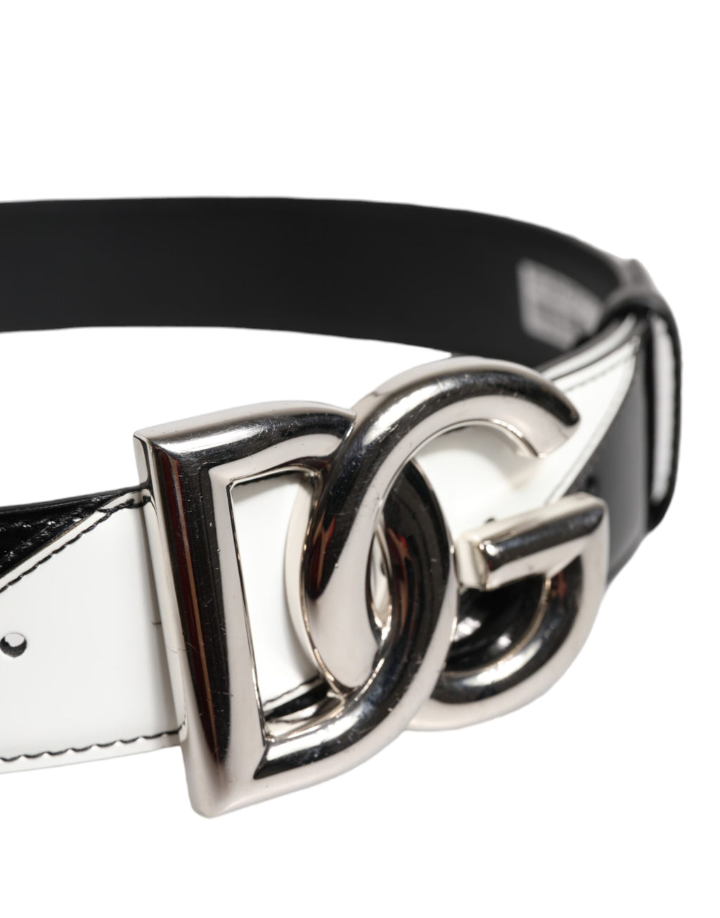 Dolce & Gabbana Schwarzes weißes Leder DG Metallschnalle Gürtel