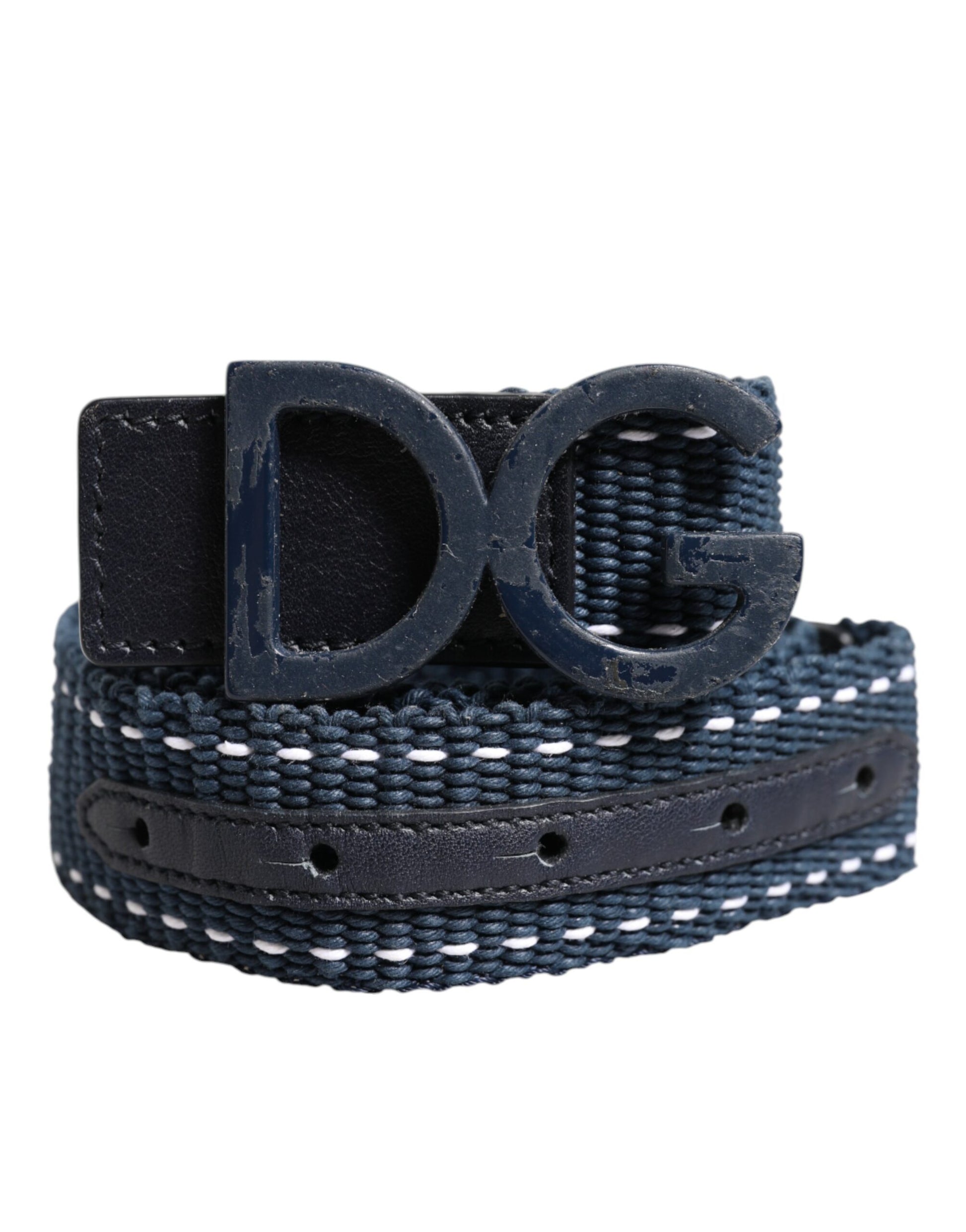 Dolce & Gabbana Blauer Baumwoll-Leder-Gürtel mit DG-Logo und Metallschnalle