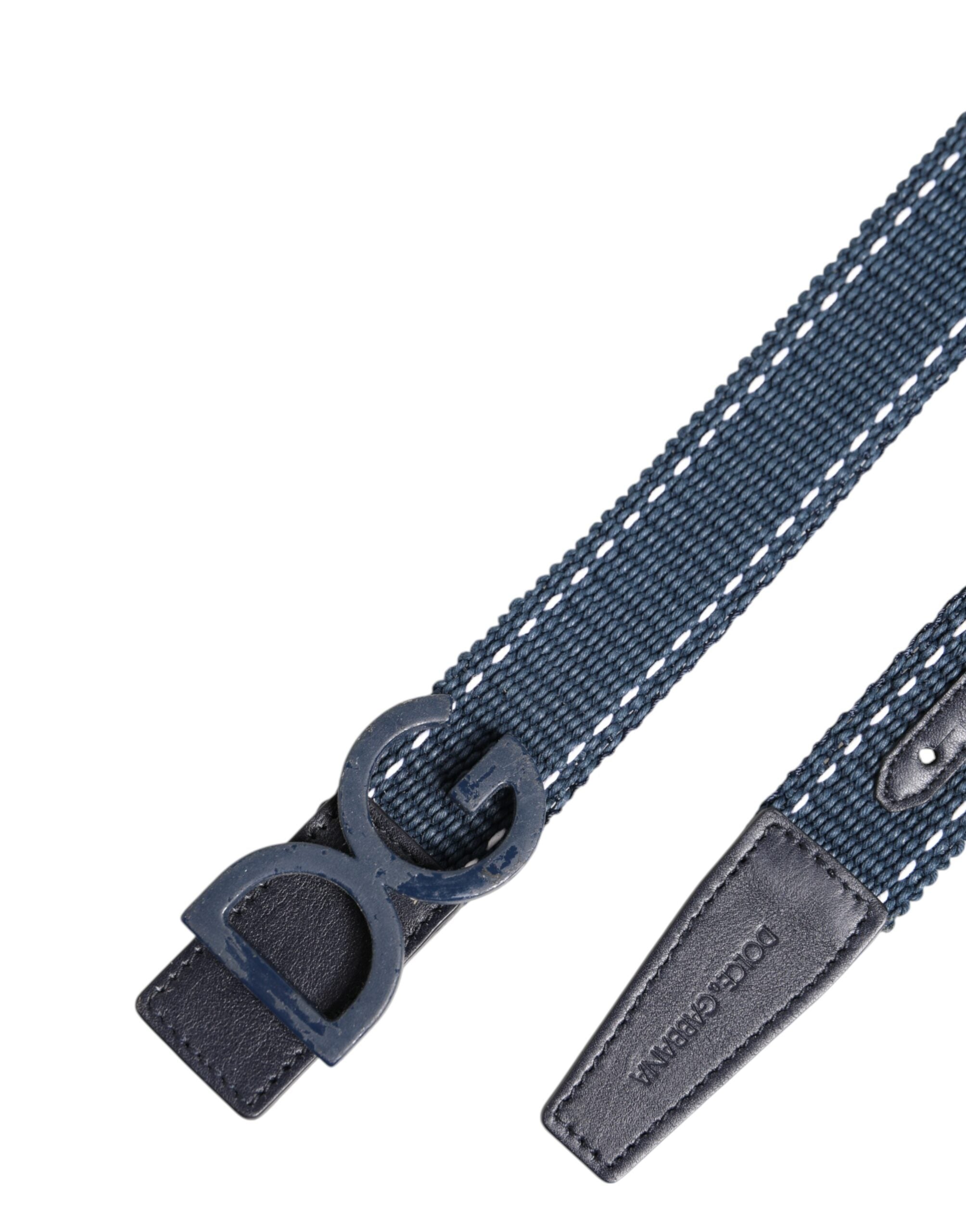 Dolce & Gabbana Blauer Baumwoll-Leder-Gürtel mit DG-Logo und Metallschnalle