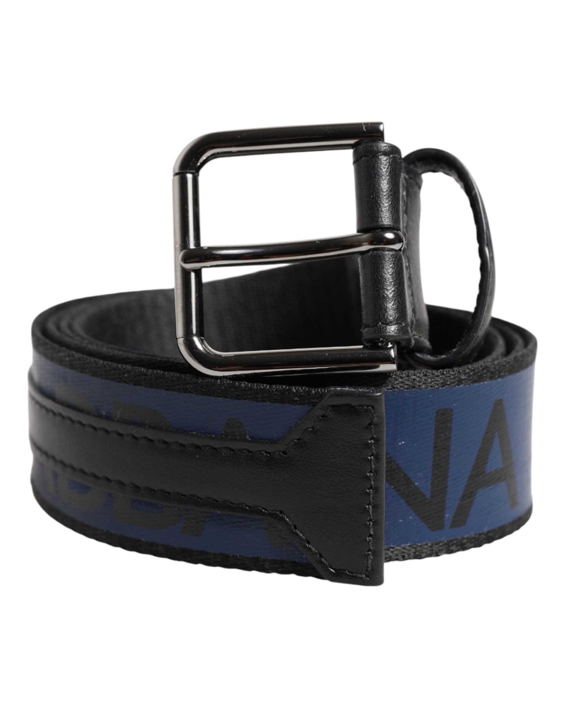 Dolce & Gabbana Schwarz Blau DG Logo Silber Metallschnalle Gürtel