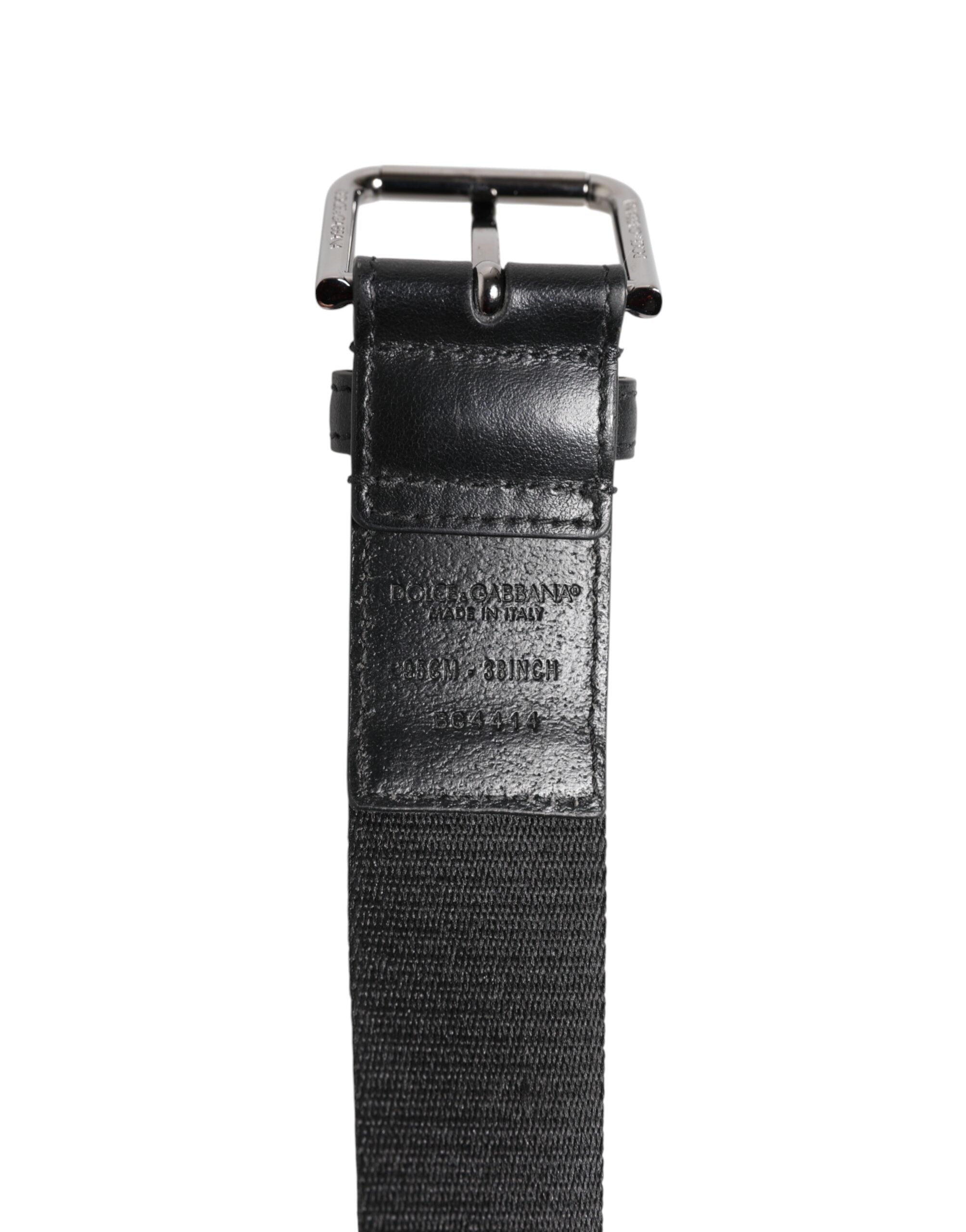 Dolce & Gabbana Schwarz Blau DG Logo Silber Metallschnalle Gürtel