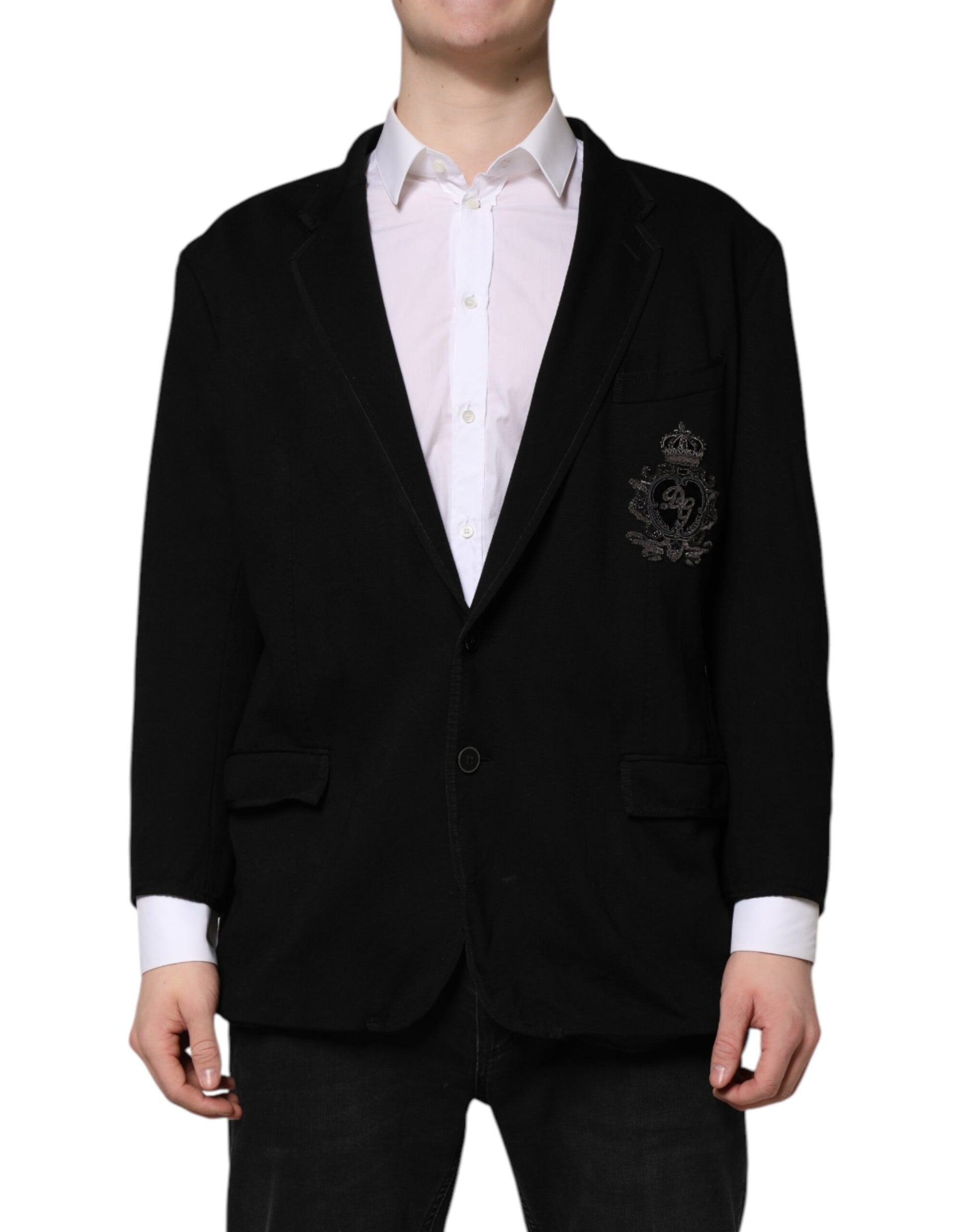 Dolce & Gabbana Schwarzer Viskose DG Crown Blazer Mantel Jacke