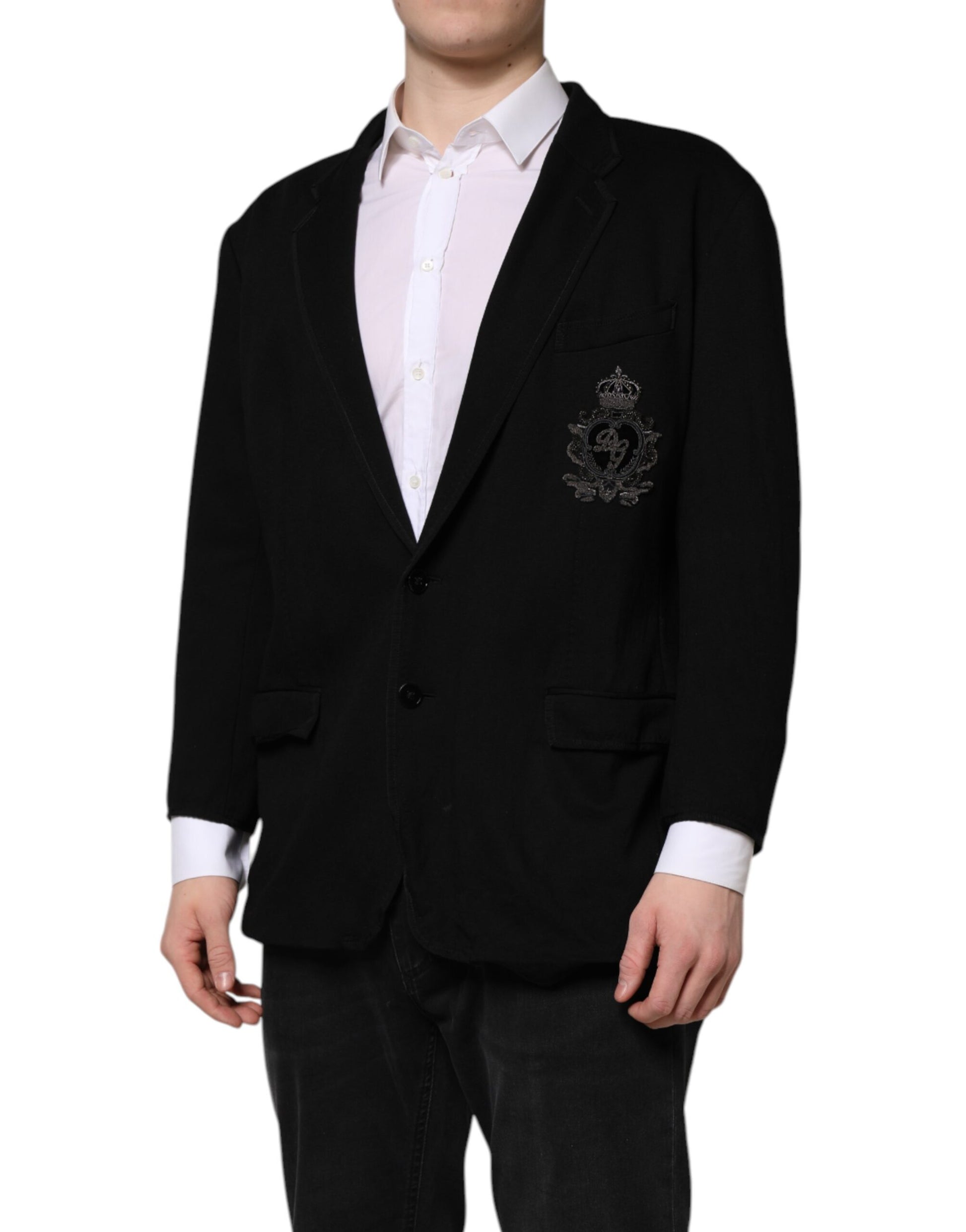 Dolce & Gabbana Schwarzer Viskose DG Crown Blazer Mantel Jacke