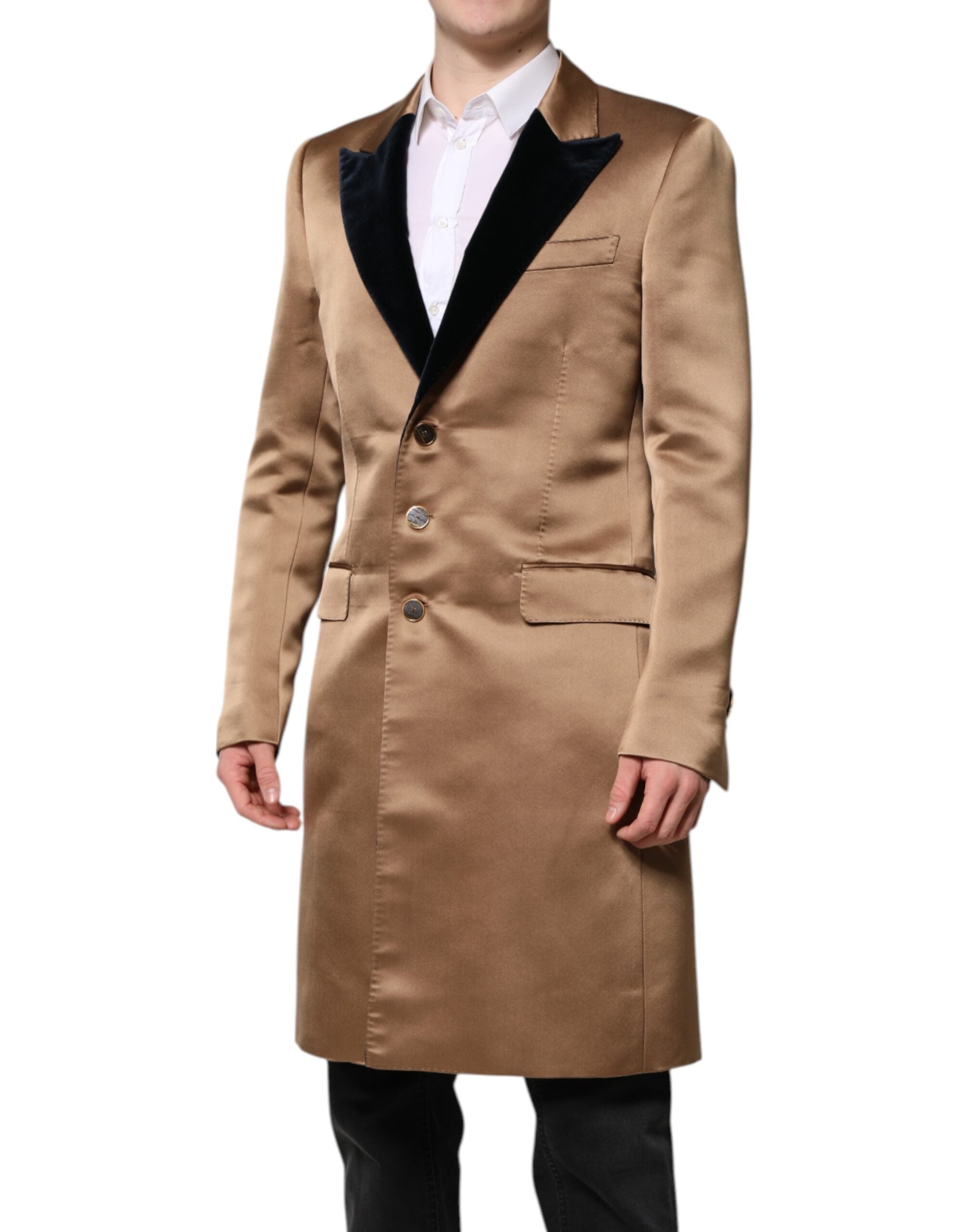 Dolce & Gabbana Brauner Seidenmantel einreihig Trenchcoat Jacke