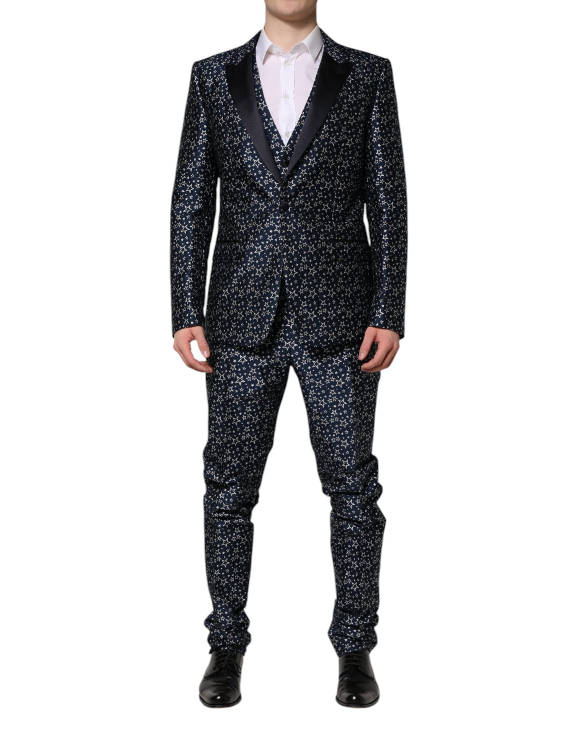 Dolce & Gabbana Blauer MARTINI Star Jacquard 3 Stück Anzug