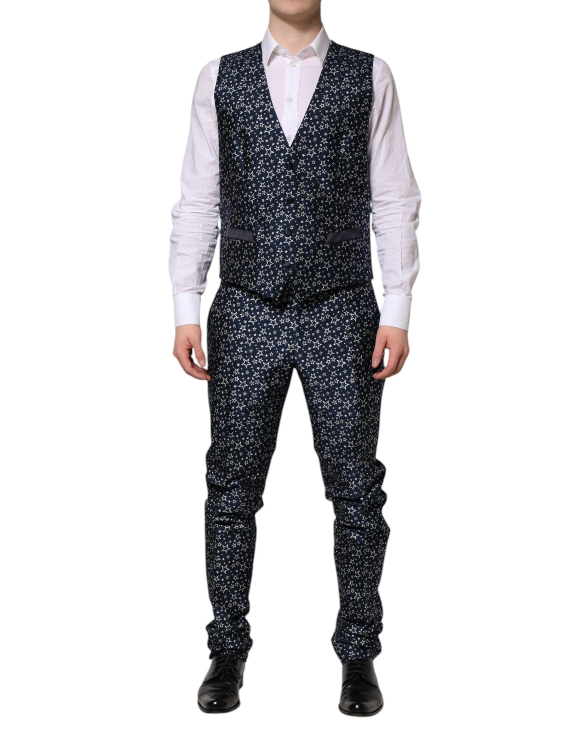 Dolce & Gabbana Blauer MARTINI Star Jacquard 3 Stück Anzug