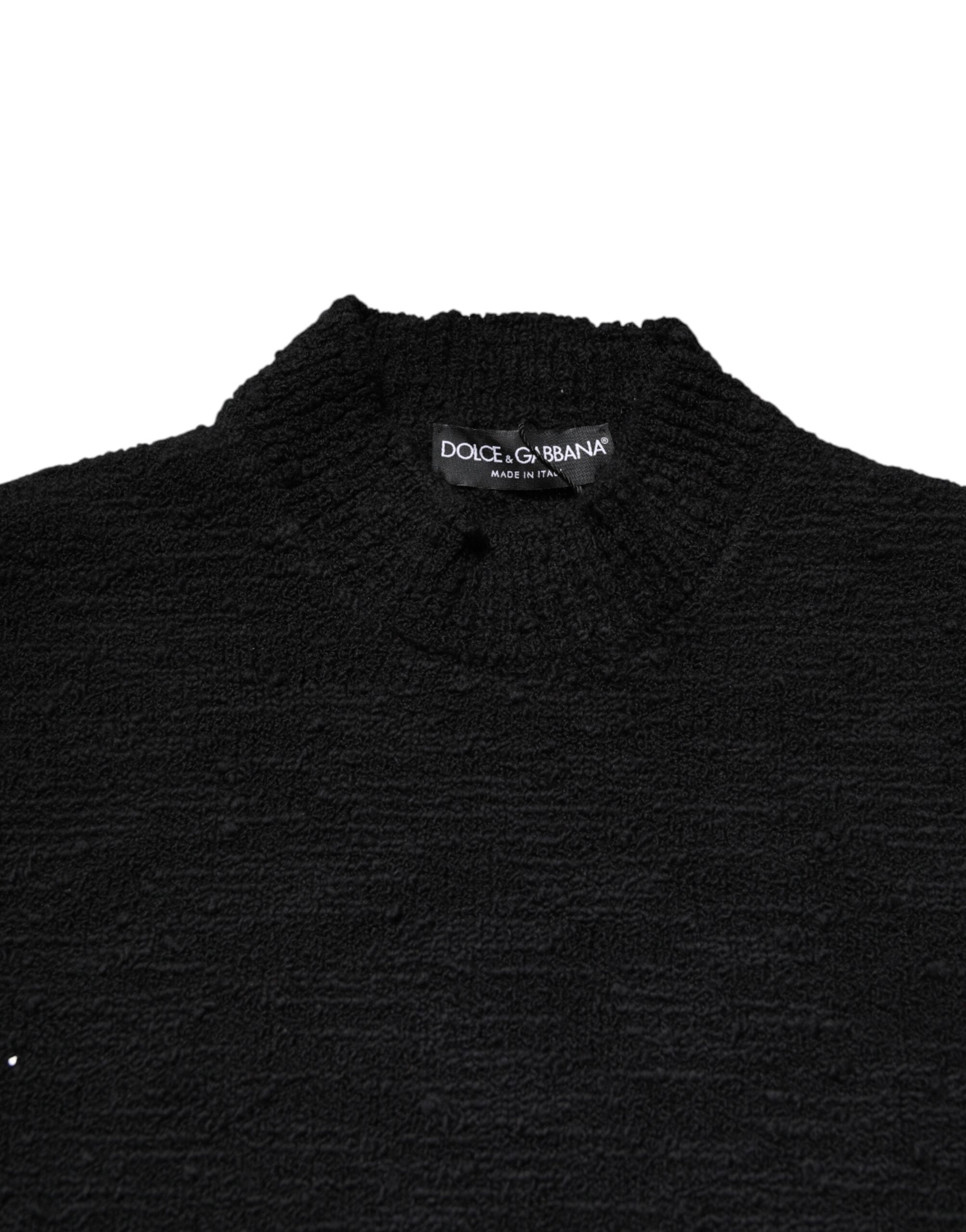 Dolce & Gabbana Schwarzer Pullover mit Rundhalsausschnitt aus Wollstrick