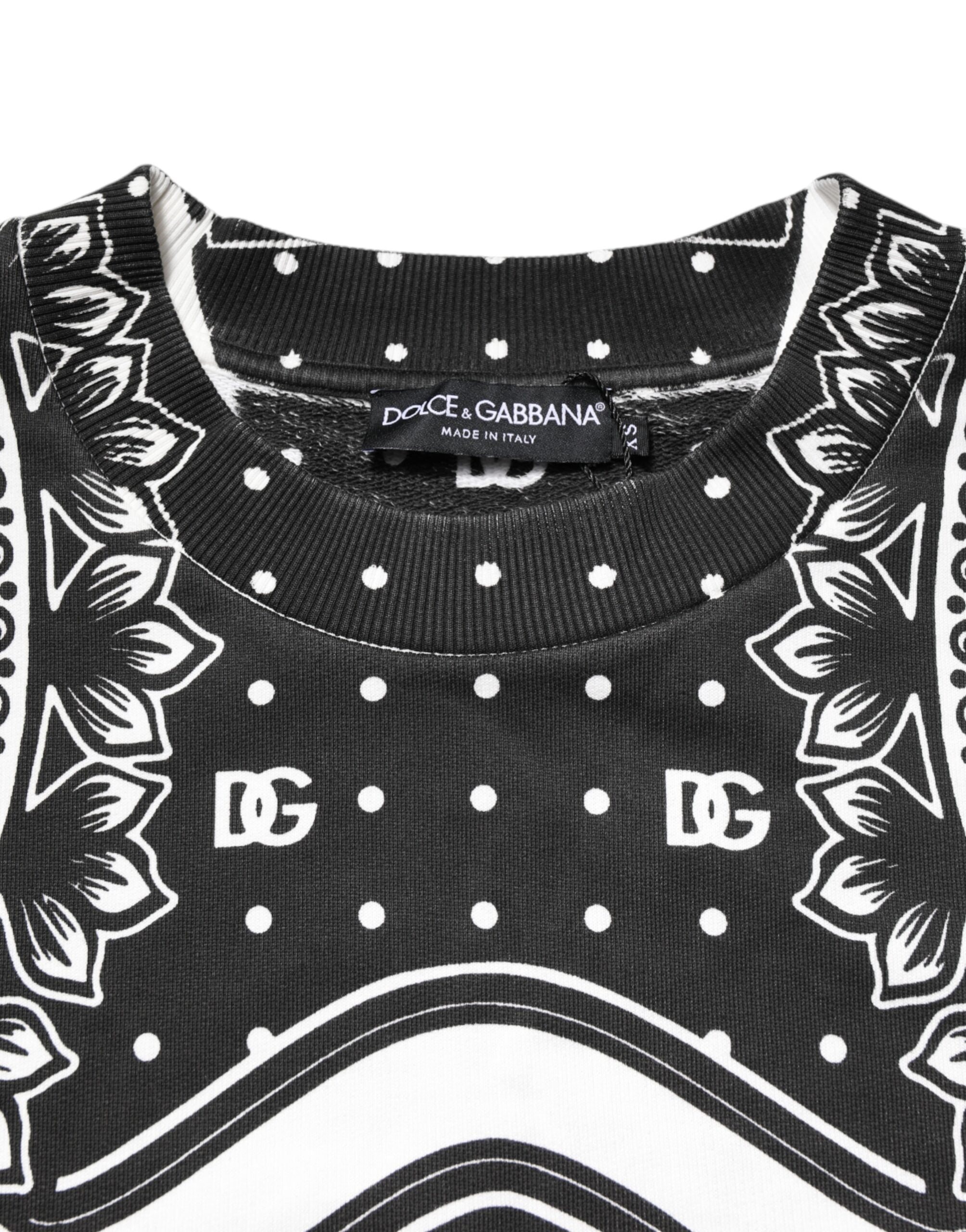 Dolce & Gabbana Schwarz Weiß Bandana Baumwolle Männer Sweatshirt Pullover