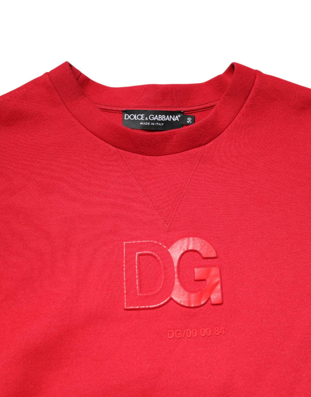 Dolce & Gabbana Roter Rundhalspullover aus Baumwolle mit Logo-Prägung
