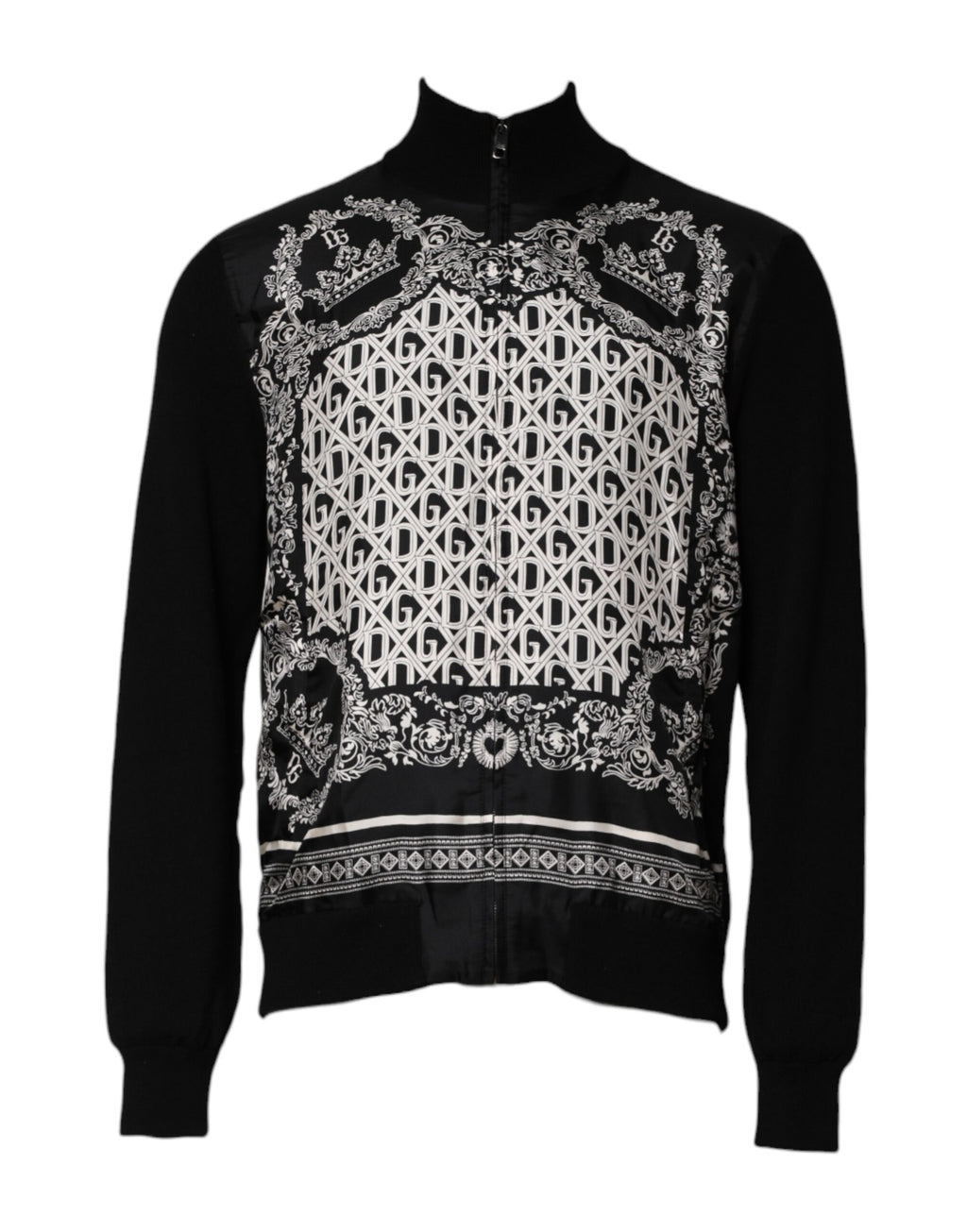 Dolce & Gabbana Schwarzer weißer Bandana Print Pullover mit Reißverschluss