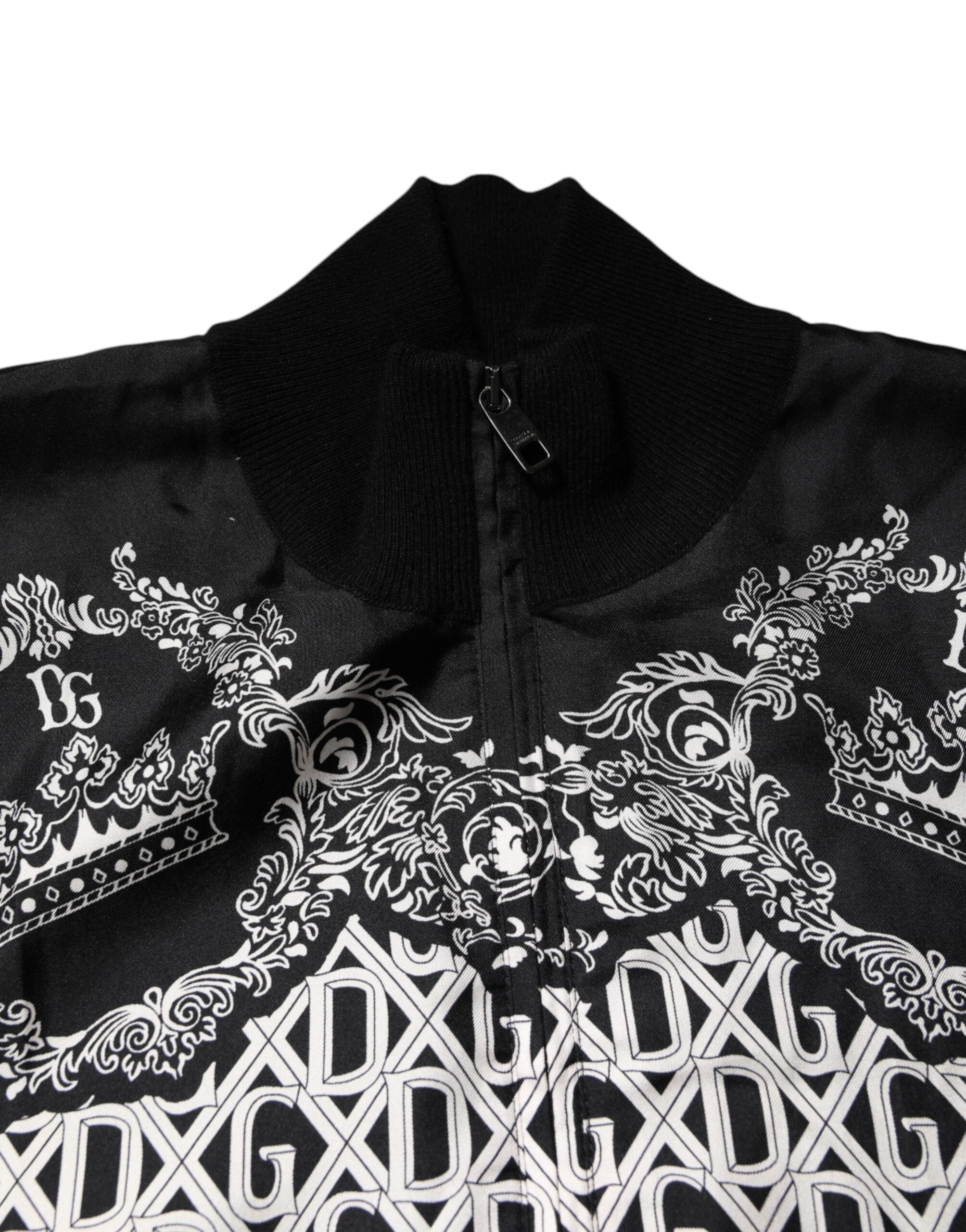 Dolce & Gabbana Schwarzer weißer Bandana Print Pullover mit Reißverschluss