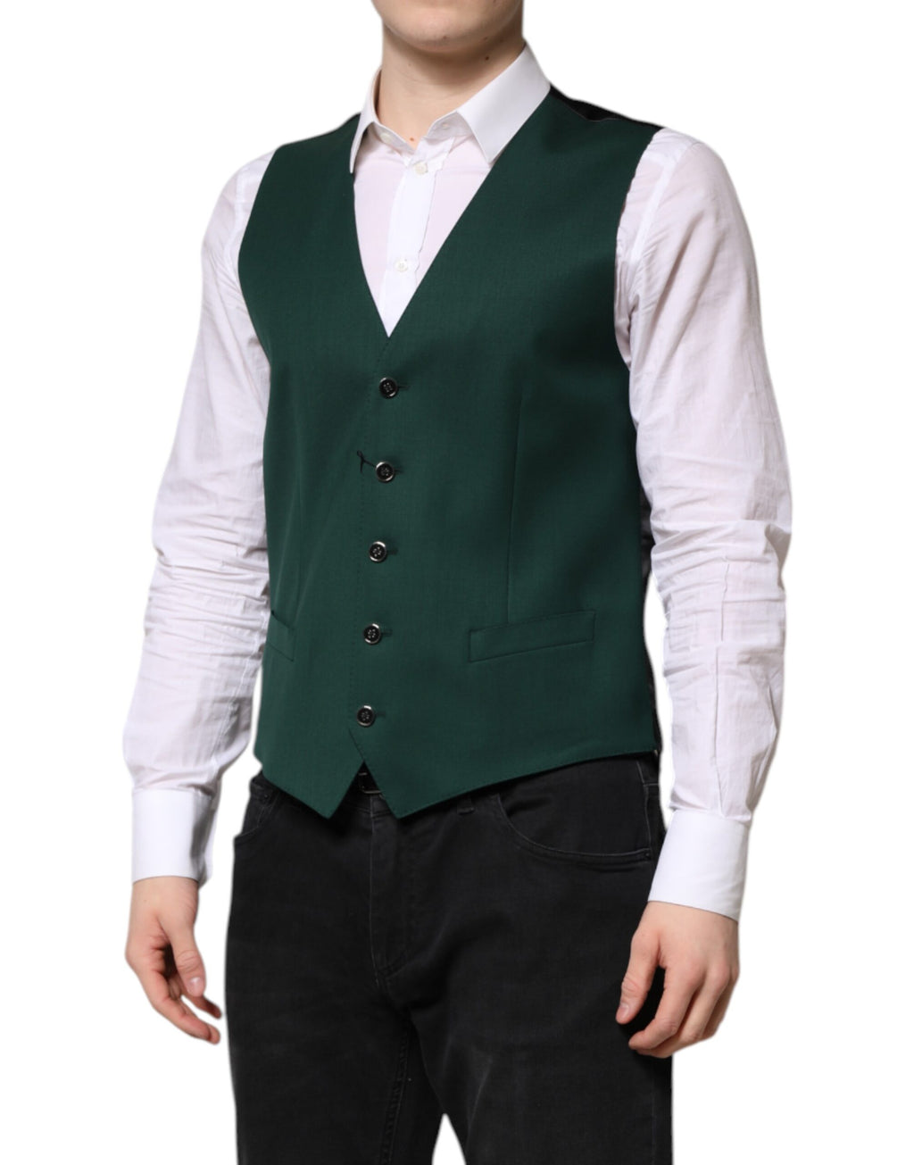 Dolce & Gabbana Grün Wolle Kleid Formal Männer Weste Weste