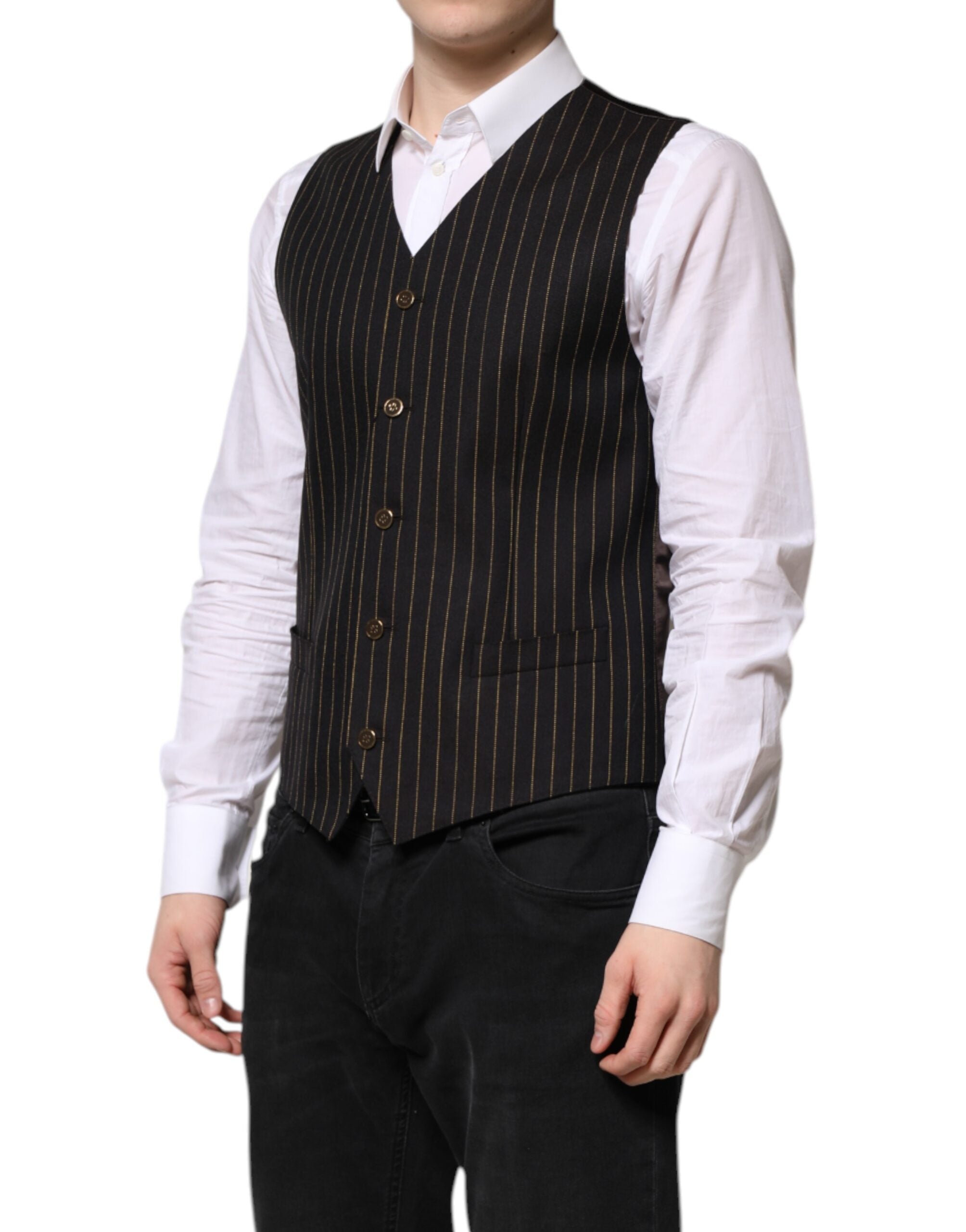 Dolce & Gabbana Schwarz gestreift Wolle Formal Herren Weste Weste
