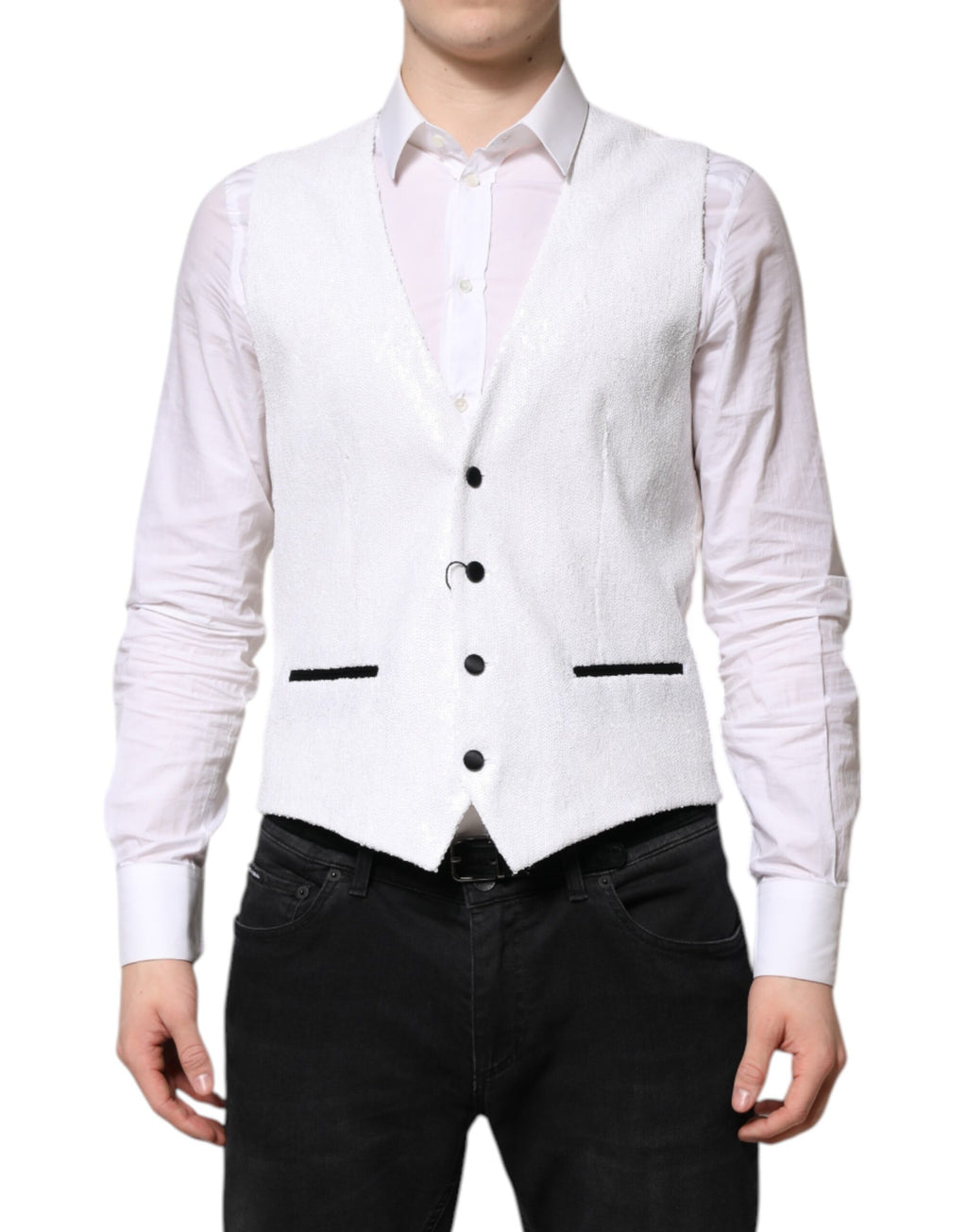 Dolce & Gabbana Witte Jurk met Pailletten Formeel Gilet