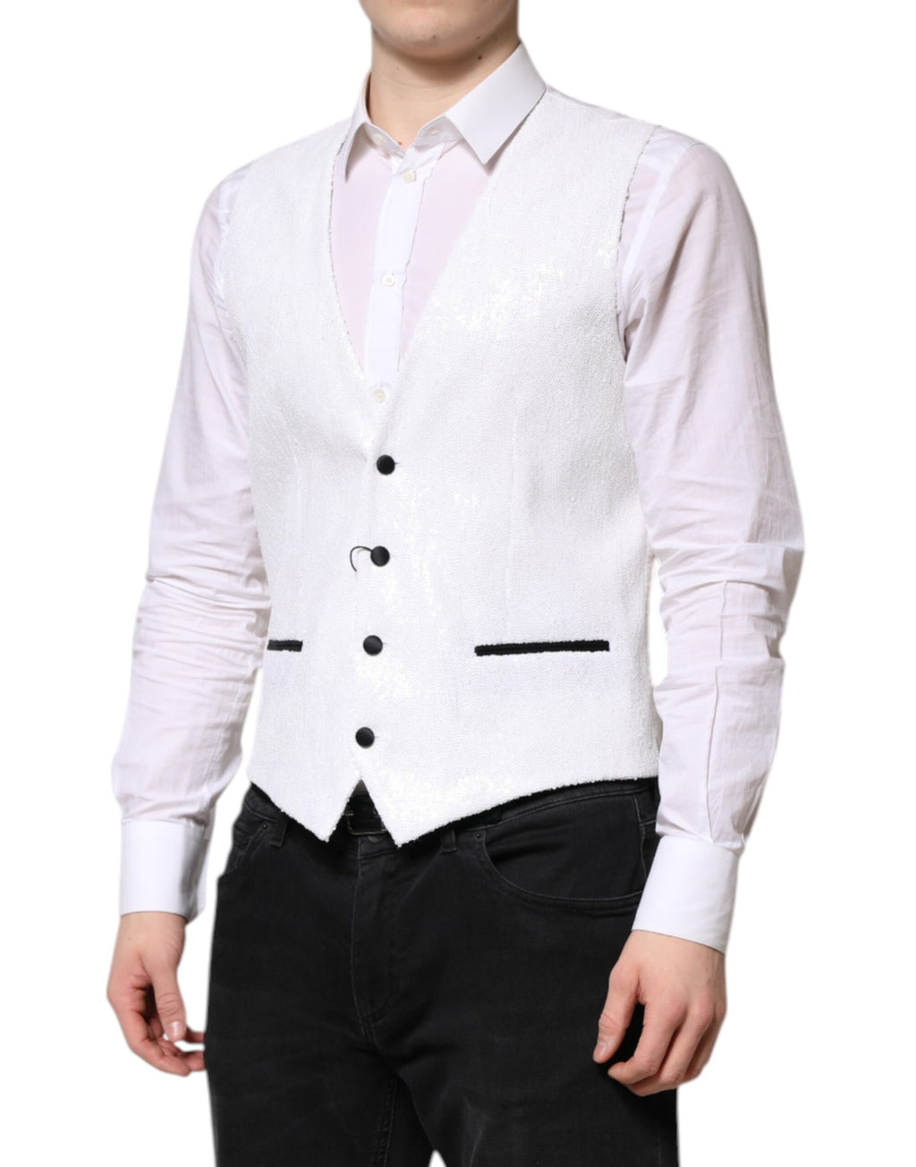 Dolce & Gabbana Witte Jurk met Pailletten Formeel Gilet