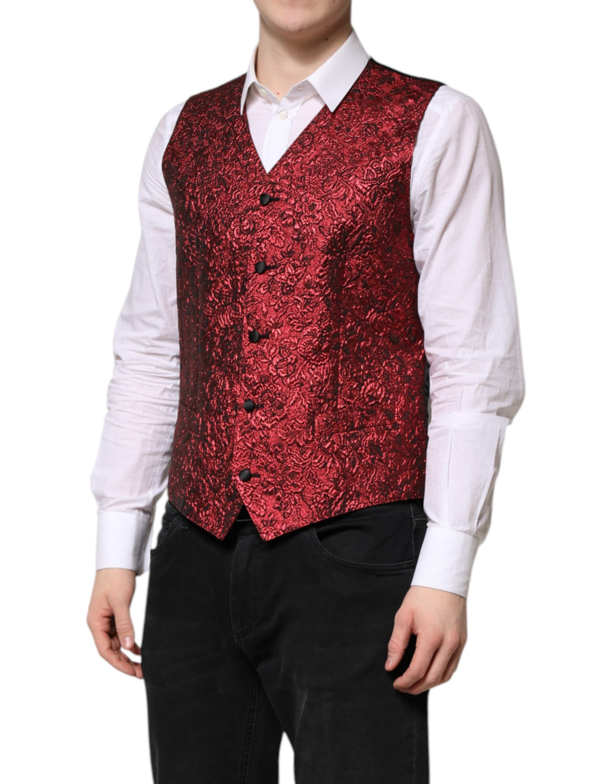Dolce & Gabbana Rood Bloemen Brokaat Formeel Gilet voor Heren