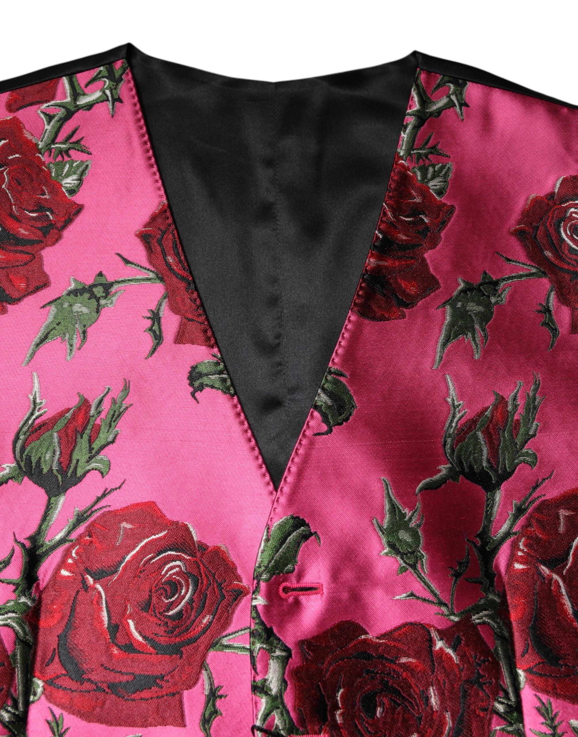 Dolce & Gabbana Rosa Floral Satin Formal Männer Weste Weste